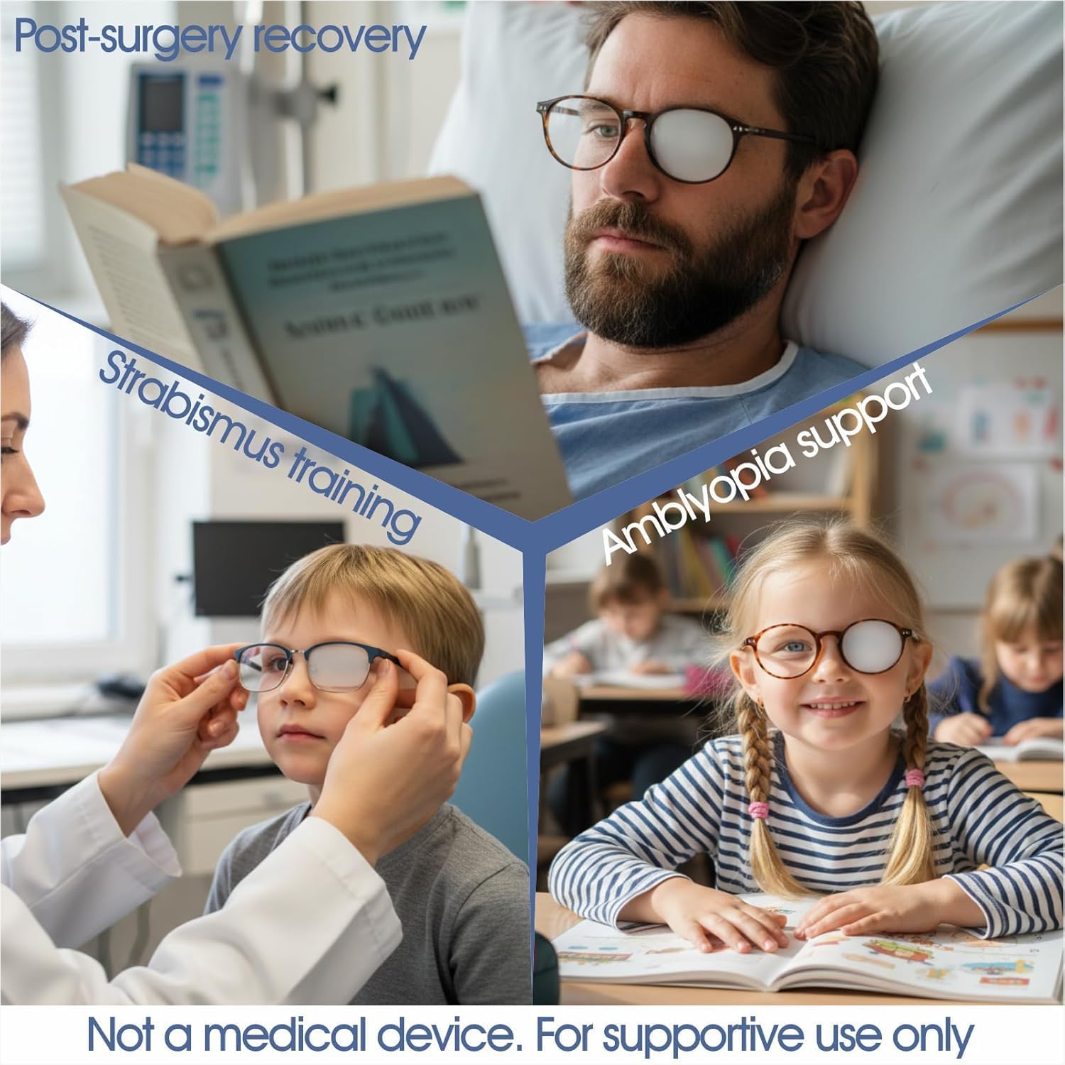 5 Pack Translucent Frosted Eye Patch for Glasses, Reusable Vision Patches for Lazy Eye, Amblyopia, Strabismus, Recovery Support