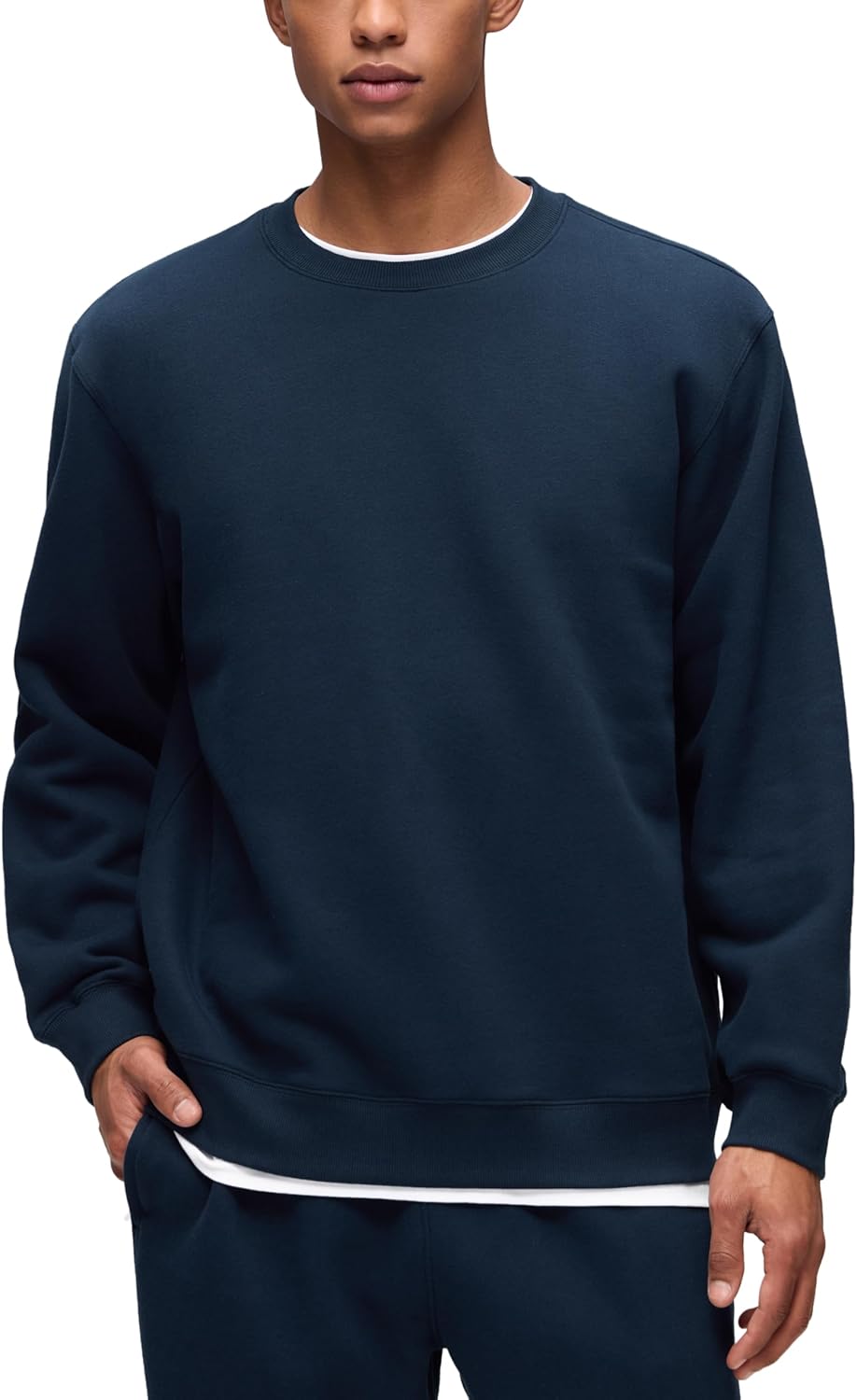 CRZ YOGA Cotton Fleece Lined Pullover Sweatshirts for Men - Crewneck Cozy Casual Athletic Daily Workout Sweat Shirt Tops