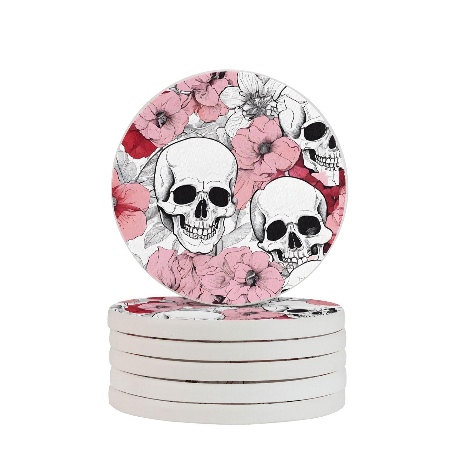 Dessous de verre personnalisés en diatomite (lot de 6, crânes colorés) pour table et bar