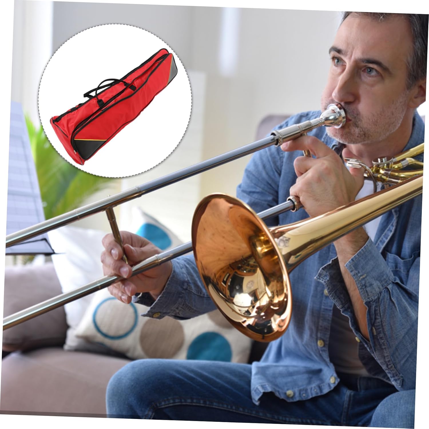 Healifty Padded Trombone Bag Oxford Cloth Thickened Cotton Protective Musical Instrument Storage Case Portable Backpack Handheld for Alto Tenor Players