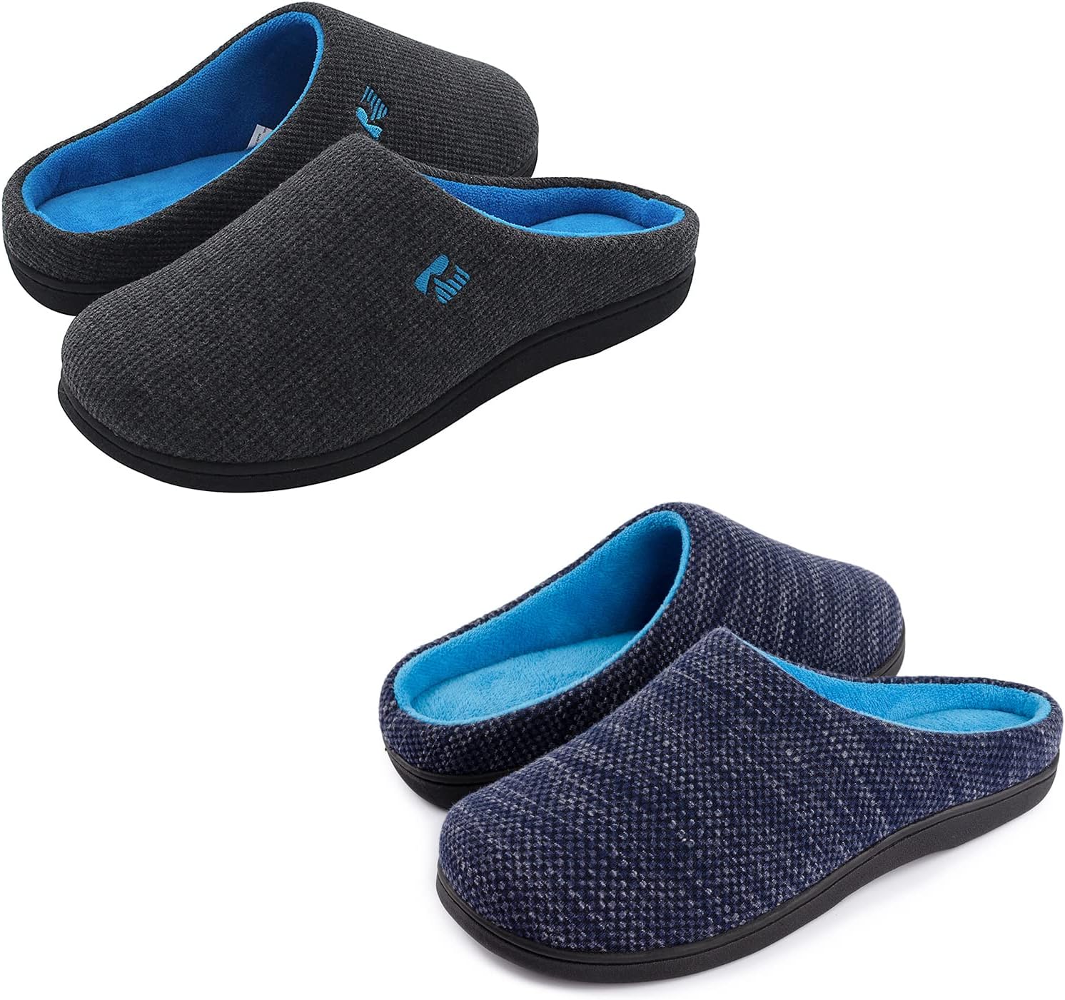 RockDove Set of 2 Pairs - US Size 9-10 Women's Original Two-Tone Memory Foam Slipper(Dark Gray & Blue and Denim/Sky Blue)