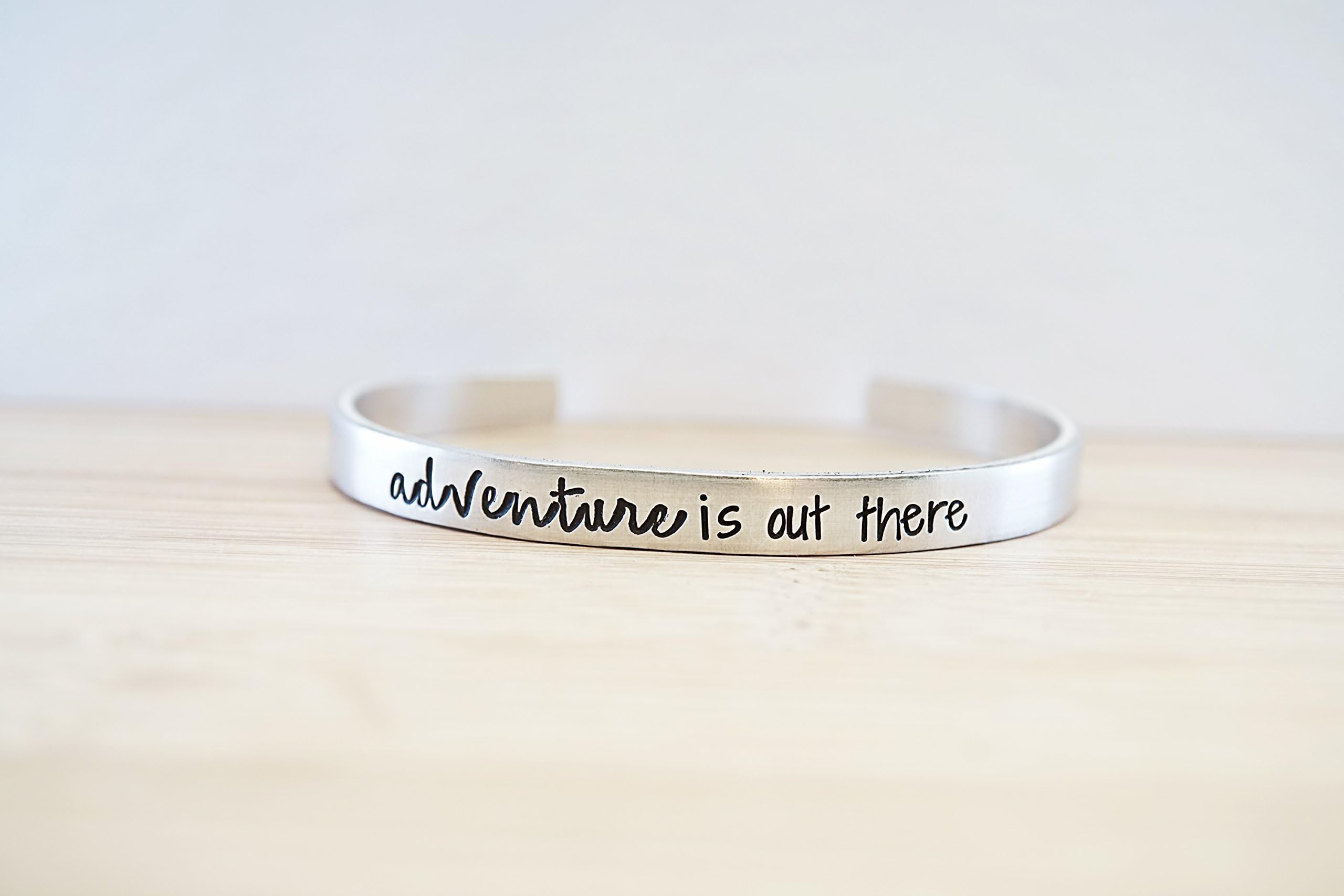 Adventure is Out There Hand Stamped Cuff Bracelet - Silver Jewelry