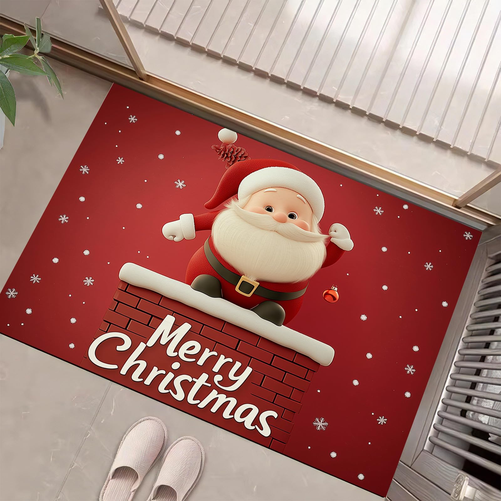 Felpudo Interior - Lavable A Máquina Felpudo Interior, Felpudo Que Atrapa Suciedad, Feliz Navidad Muñeco De Nieve Papá Noel Alfombra De Entrada Absorbente, Alfombra Antideslizante para Puerta del