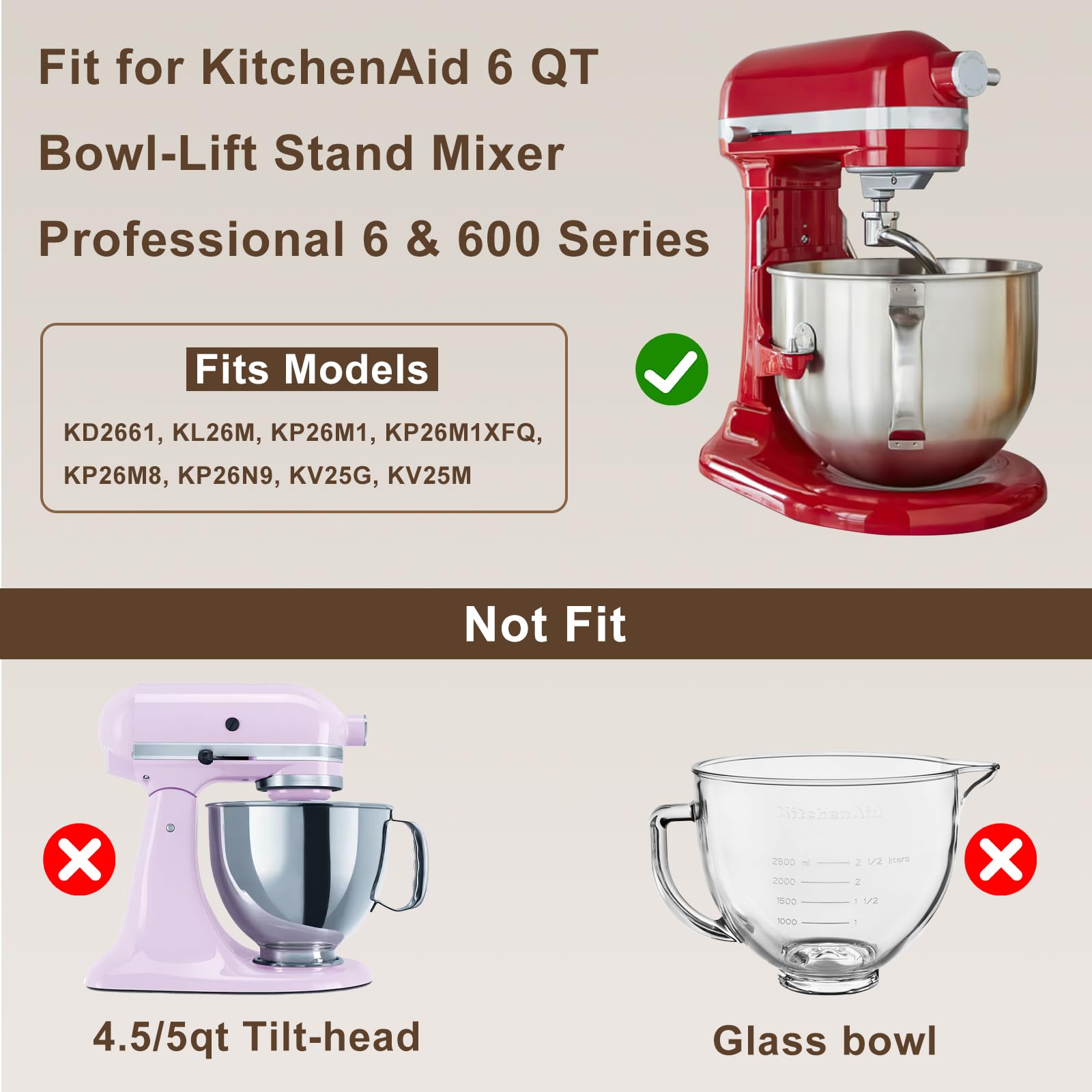 Flex Edge Schlägel für KitchenAid 6 QT Bowl-Lift Standmixer Küchenzubehör und Aufsätze Paddel mit Schaber für Küchenhelfer Mixer Zubehör Schlägelklinge 6 Quart