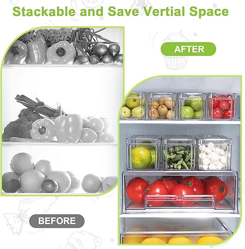 Miniatura 4 de YINGRACE Paquete de 10 cubos organizadores de refrigerador, organizadores apilables para refrigerador y almacenamiento, con un cajón grande