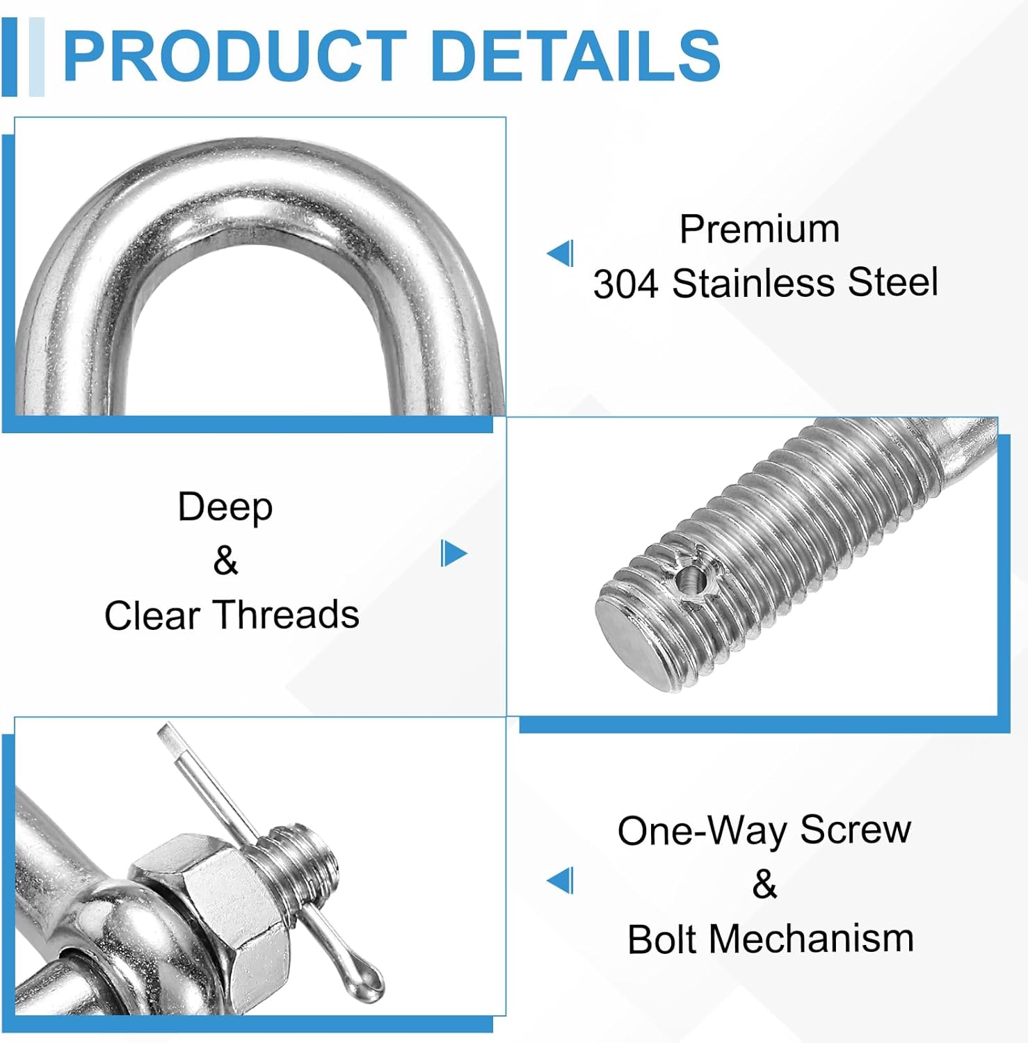 PATIKIL 1 Pcs 304 Stainless Steel D Ring Shackles, 1/4" (6mm) Marine Grade D Shape Clevis Screw Pin Shackle for Outdoor Boat Sailboat Chain Rigging Clasp, Silver - Image 3