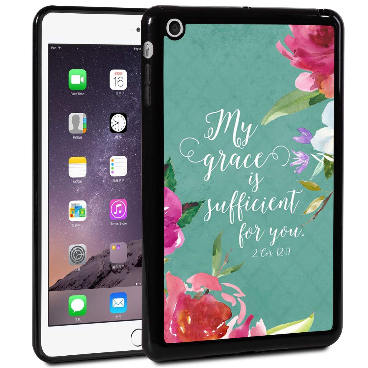 iPad Mini 1/2/3 Case,Rossy Shockproof Hard Shell Rubber Bumper Protective Case with 2 Cor 12:9 Bible Verse Pattern and Kickstand for Apple iPad Mini1/2/3 7.9-inch
