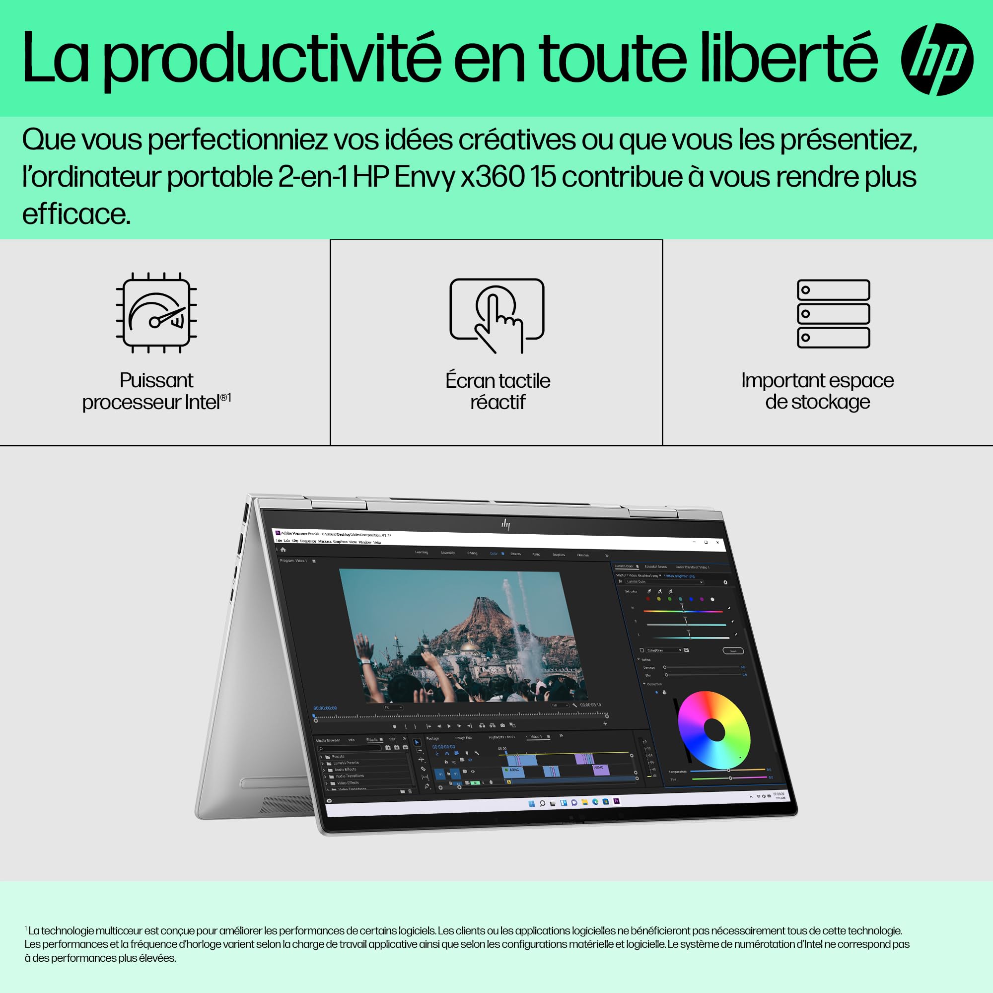 HP Envy x360 15-fe0000sf, Portable Convertible, Intel Core i7 1355U, 16 Go RAM, 512 Go SSD, Nvidia RTX 3050 4 Go, Écran 15.6" FHD OLED, Windows 11, Ordinateur Portable, Clavier AZERTY, Argent