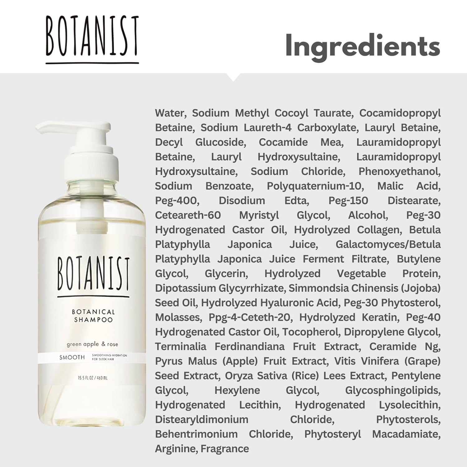 Botanist Anti Frizz Shampoo for Women & Men, Organic Shampoo by Keratin, Protein, Hyaluronic Acid, Ceramide & Collagen, Sulfate Free SHAMPOO in Japan, Green Apple& Rose 46.5 Fl Oz SMOOTH