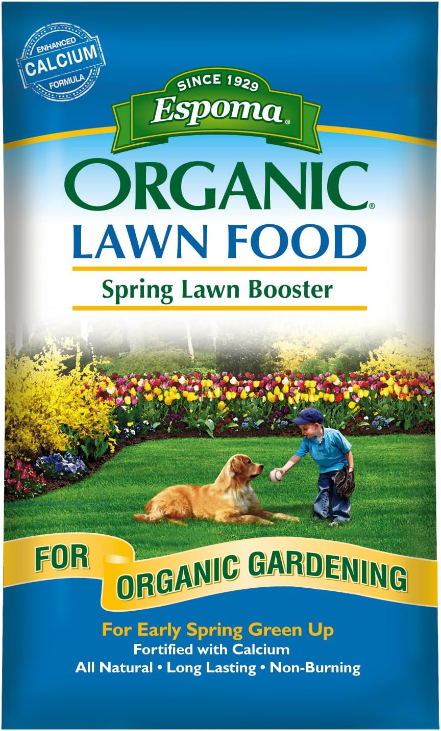 Espoma Organic Spring Lawn Booster 8-0-0 Natural & Organic Lawn Fertilizer. Long Lasting Slow-Release Nitrogen Enhanced with Calcium. 30 lb. Bag Covers up to 5,000 Sq. Ft.