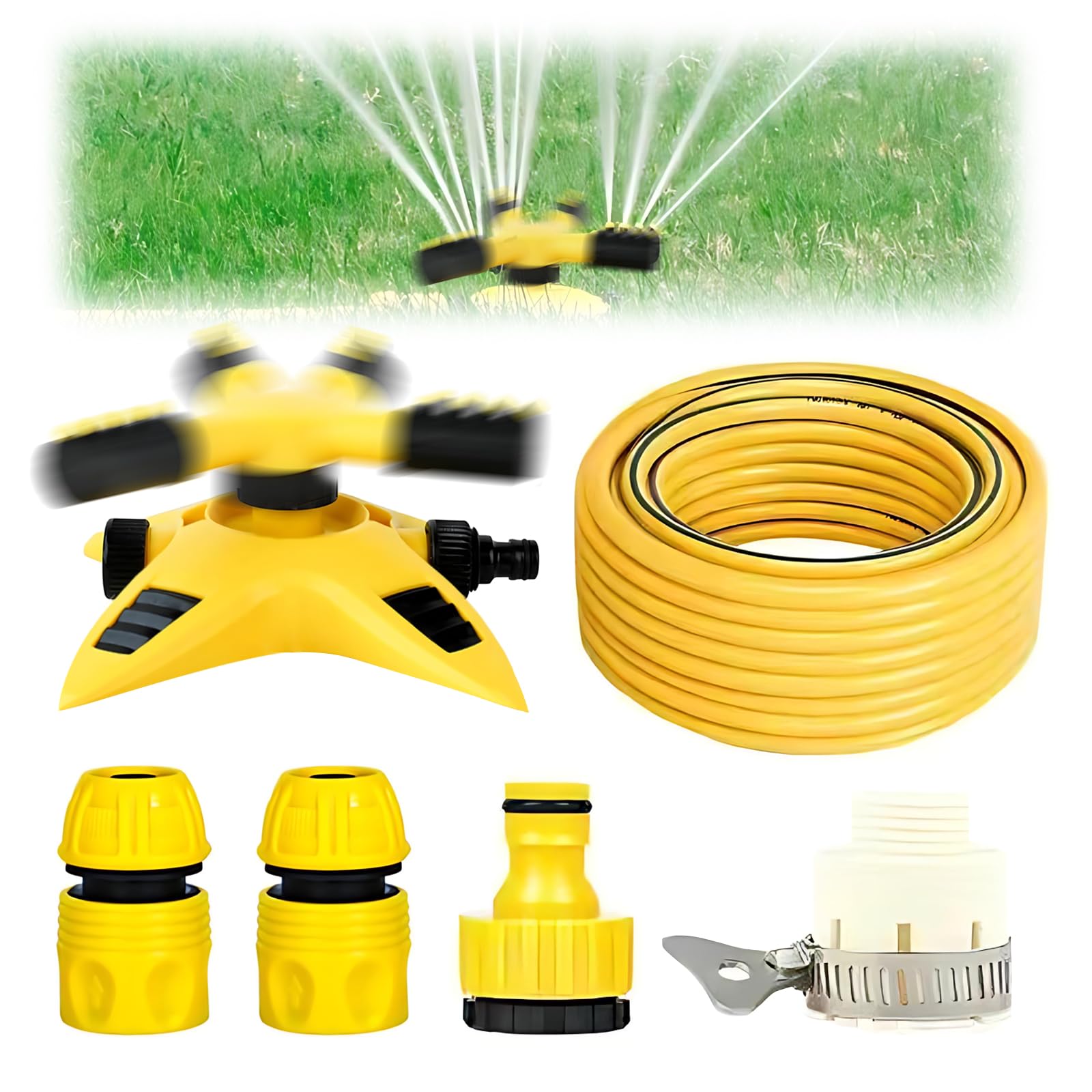 Arroseur de pelouse de jardin pour tuyau d'eau 5m avec système d'irrigation réglable 6 jets