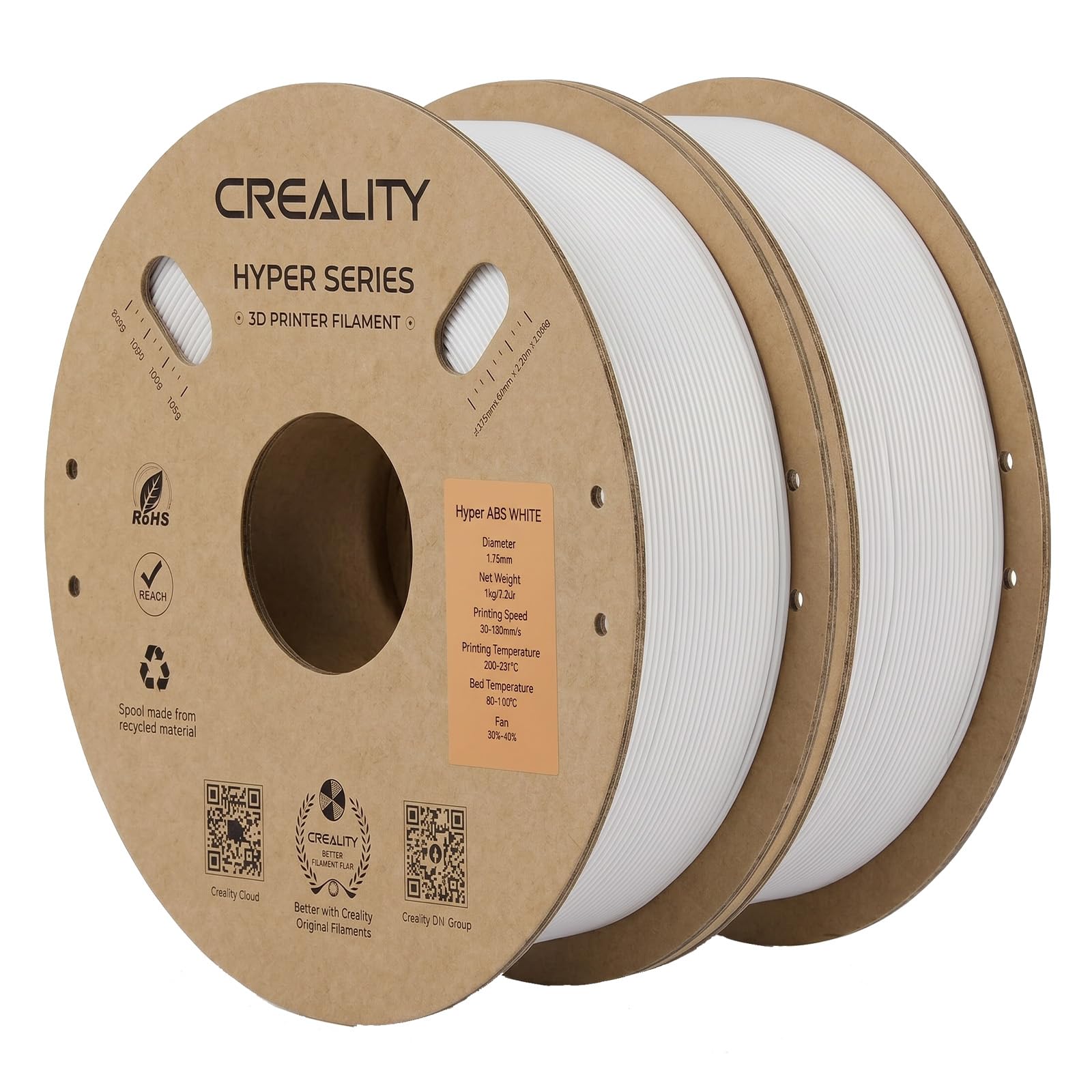 Creality ABS 3D Printer Filament 1.75mm 2KG, White*2, 2-Pack