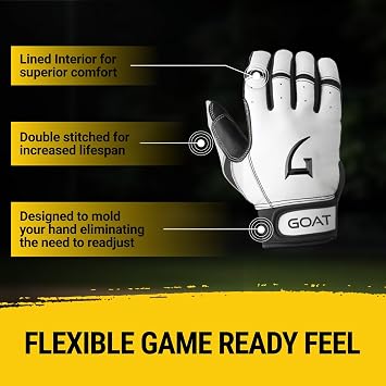 Short Cuff Batting Gloves, Baseball & Softball, Youth/Adult | Breathable GOATskin leather batting gloves with superior grip, flexibility and durable double stitching for lasting comfort.