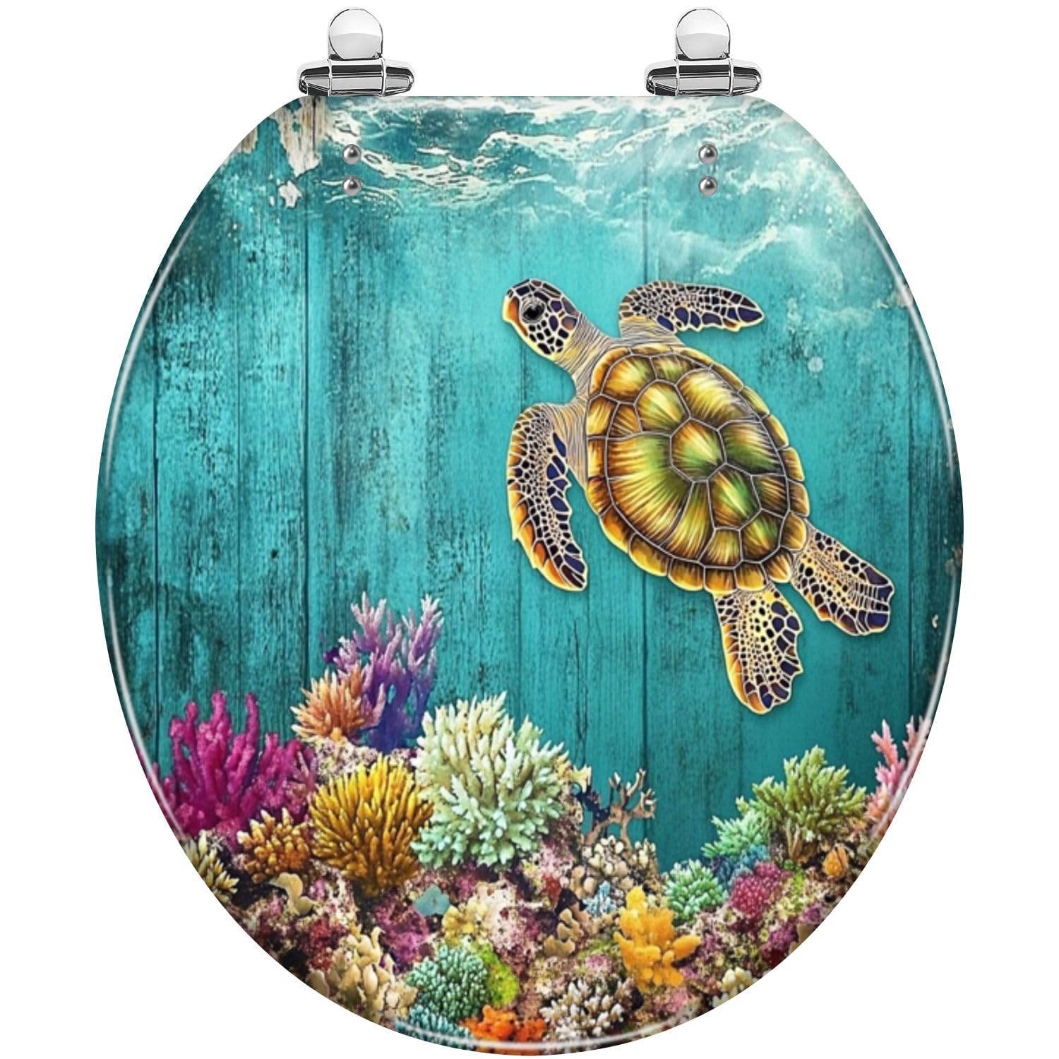Tapa de inodoro de madera premium con diseño de tortuga marina azul
