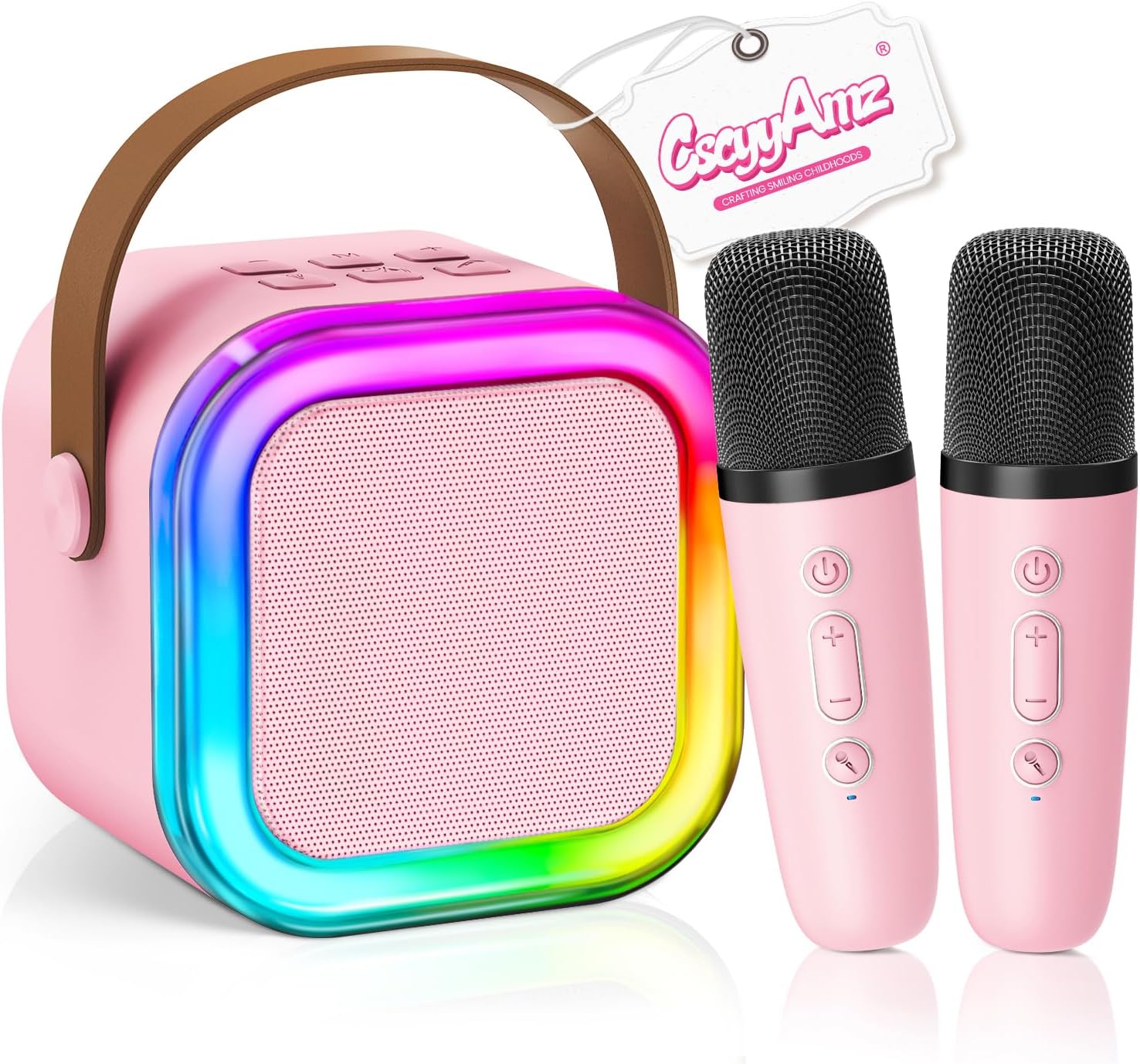 Mini Karaoke Machine for Kids Girls Boys - Birthday Gifts for Ages 4 5 6 7 8+ Year Old - Portable Bluetooth Speaker with 2 Wireless Microphone - Kids' Instrument Accessories - Pink