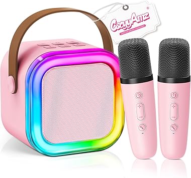 Mini Karaoke Machine for Kids Girls Boys - Birthday Gifts for Ages 4 5 6 7 8+ Year Old - 2026 New est - Portable Bluetooth Speaker with 2 Wireless Microphone - Kids' Instrument Accessories - Pink