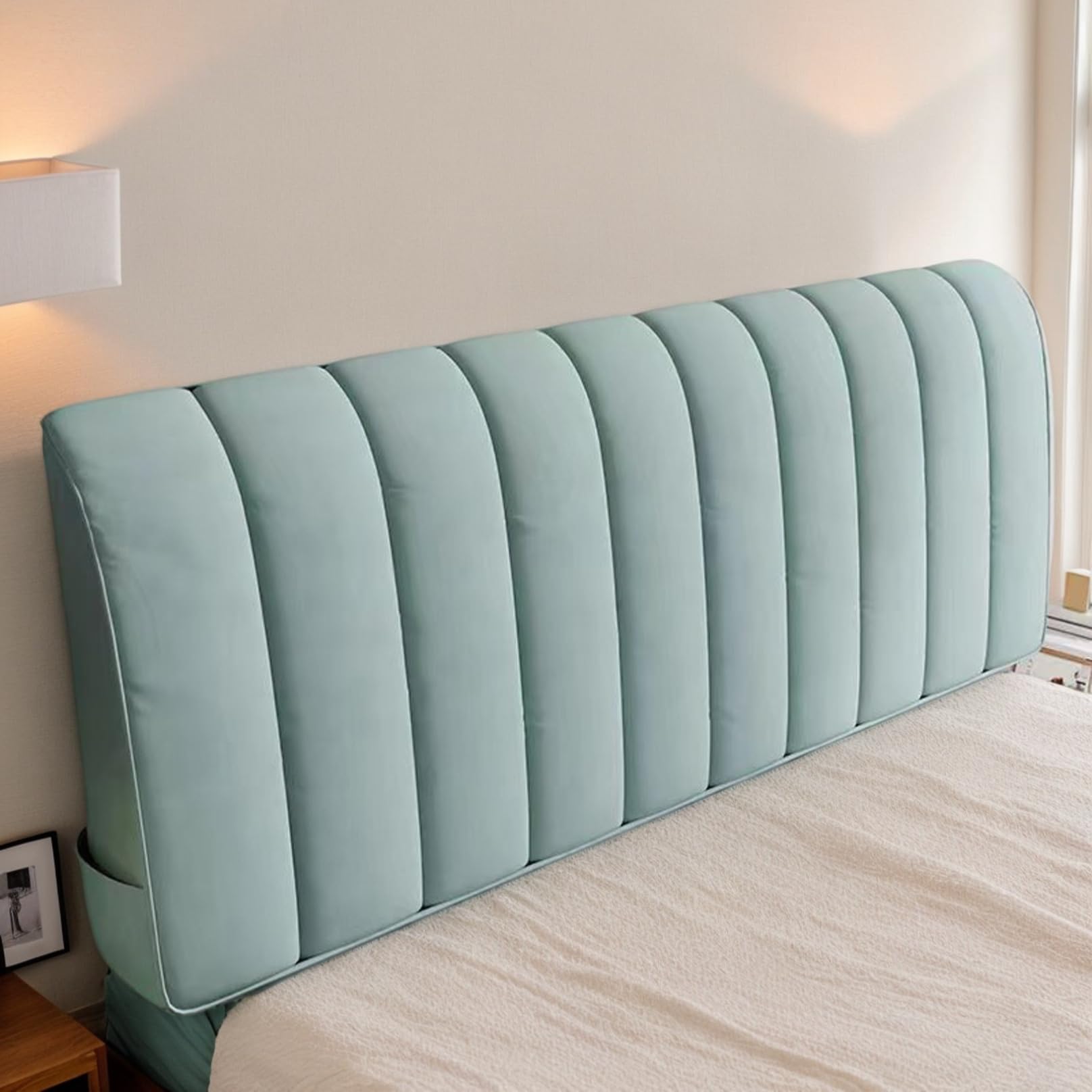 DOSYCOVUR Velvet Headboard Cover Padded Thick Dustproof Washable Full Cover for Double King Size Single Bed Headboard Cushion Protective Cover Modern Bedroom Decor,B,210cm