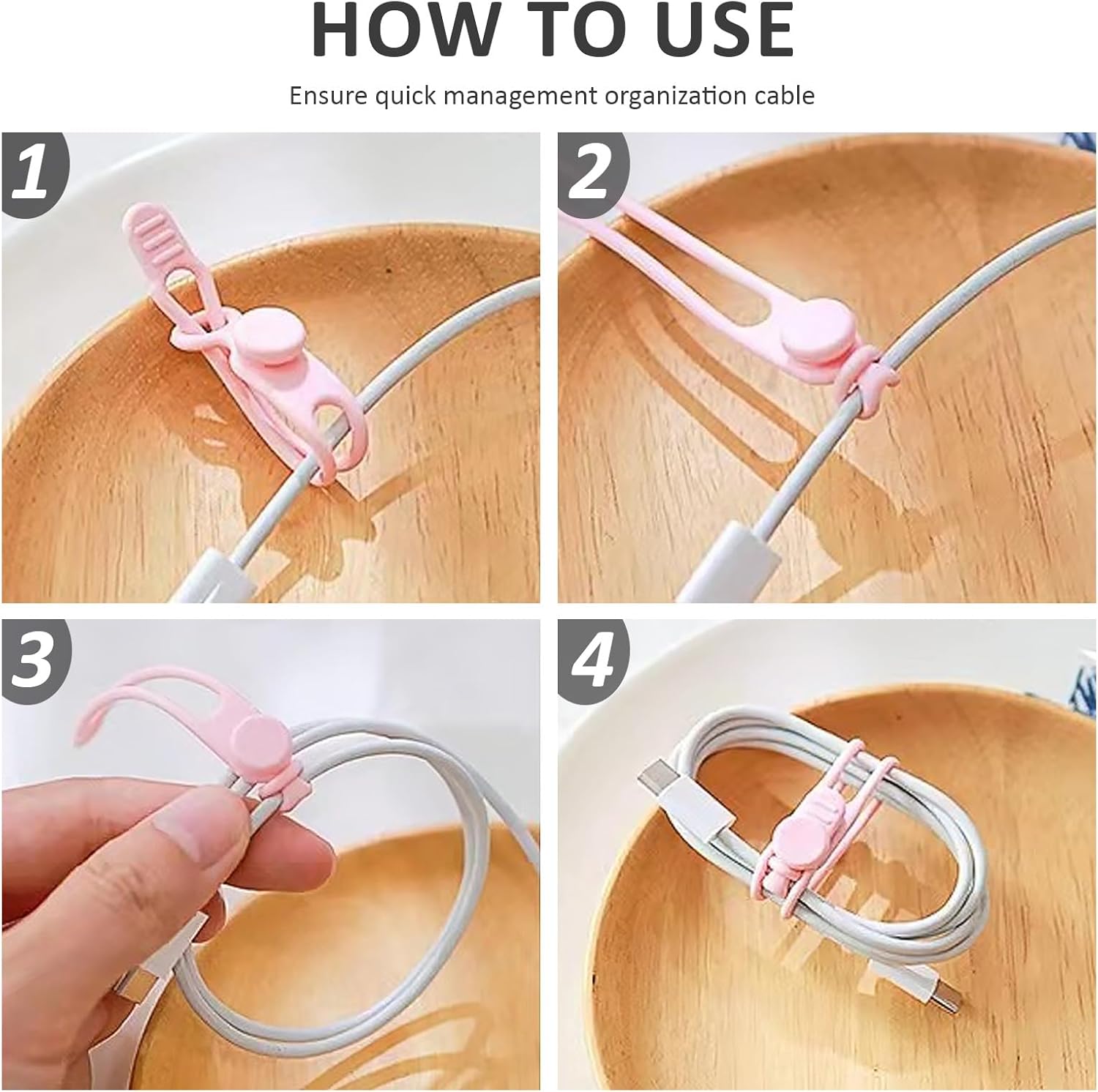 Silicone Cable Organizers, 12-Pack Reusable Elastic Cord Straps & Wire Ties for Cable Management, Multi-Purpose Organizer for Travel, Home, Office, Desk Drawer Storage (4 Colors)