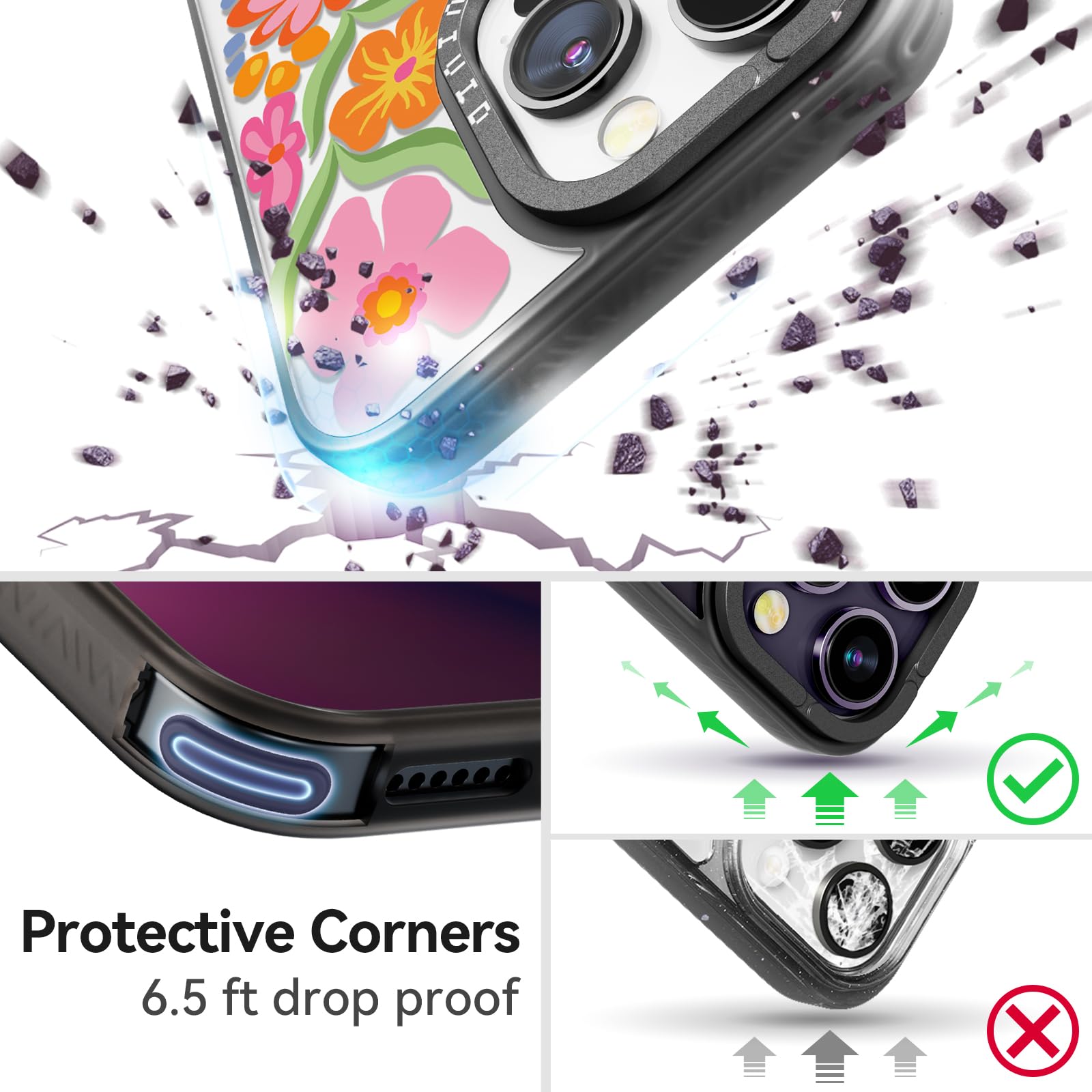 casevivid Compatible for iPhone 15 Pro Case Cute Aesthetic - Durable Fashion Funny Phone Case - Girly Passion Flower Pattern Print Cover Design for Woman Girl 6.1 inches Black