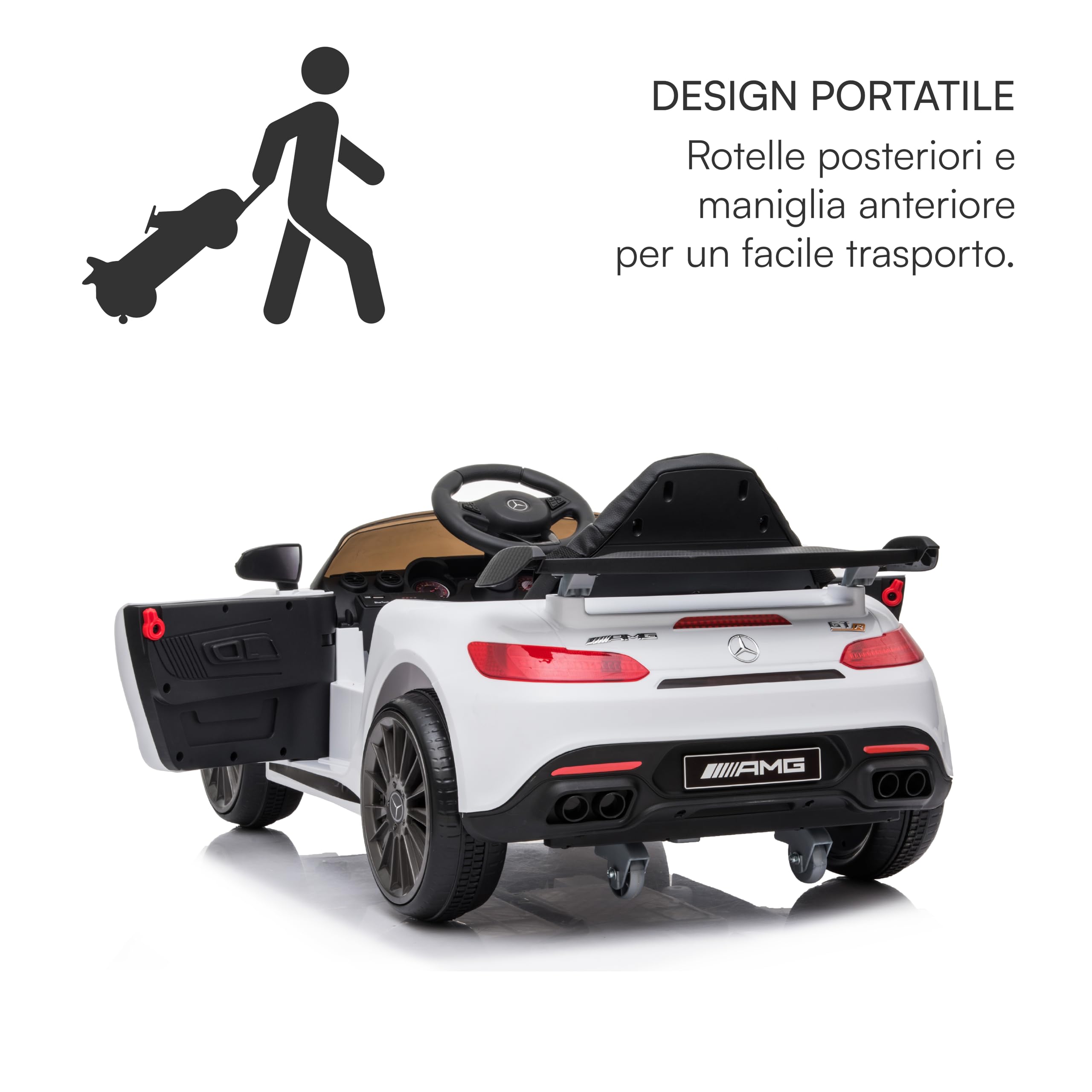 Baroni Toys Mercedes AMG Sport Macchina Elettrica per Bambini Baby car Elettrica Full Optional, Auto Telecomandata Sedile in Plastica, Porte Apribili, Motore 12V, Carico fino a 25 Kg 1-4 anni, Bianco