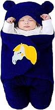 BRANDONN Newborn Baby Sleeping Bag Sherpa & Coral Wearable for 0-6 Months Baby Hooded Swaddle Wrapper Baby Blanket, Navy Blue, 1 Pc