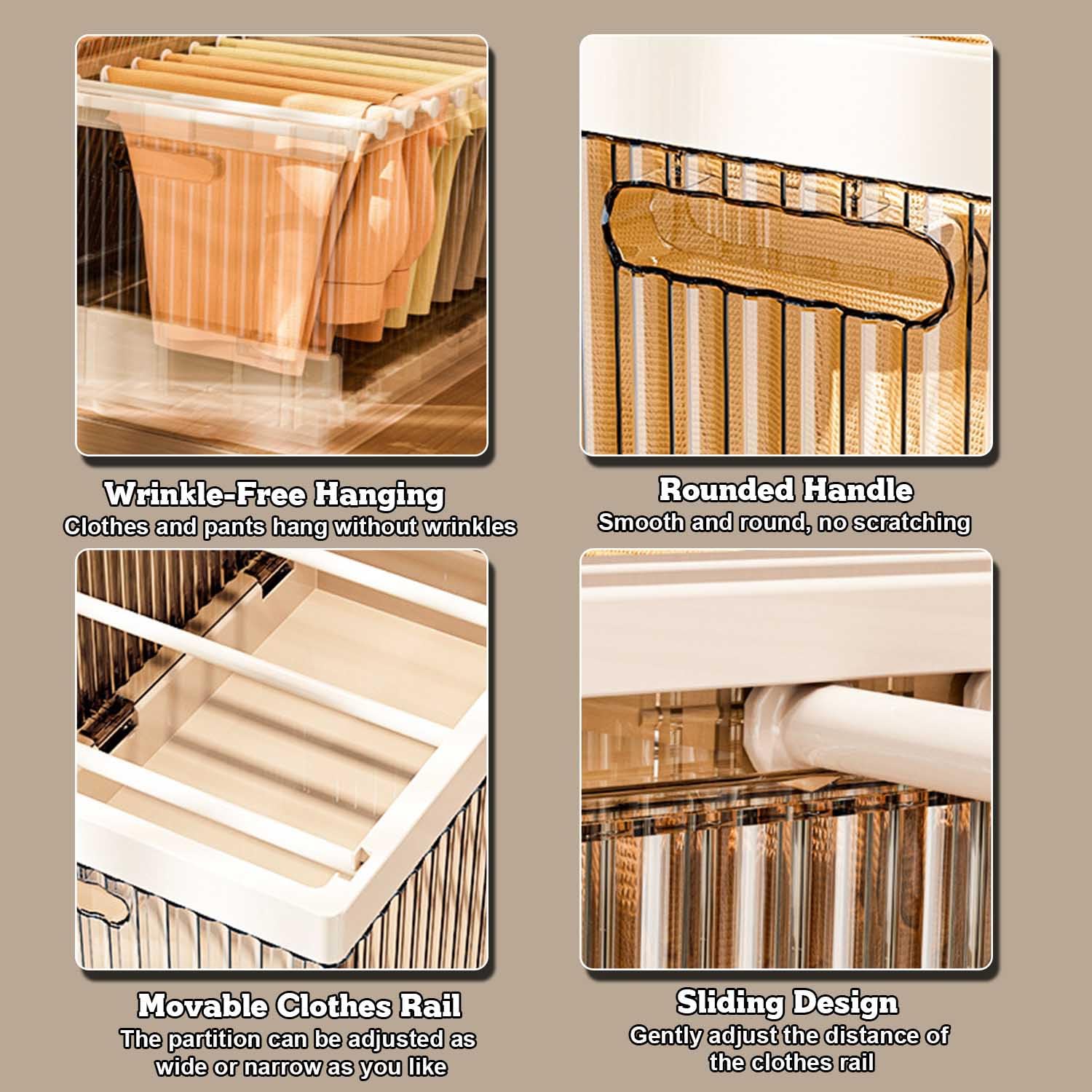 Organizador de ropa para jeans, apilable, plegable, organizador de cajones de armario, caja de almacenamiento para suéter, ropa interior, camisetas, calcetines, con tapa, asa y riel de ropa ajustable,
