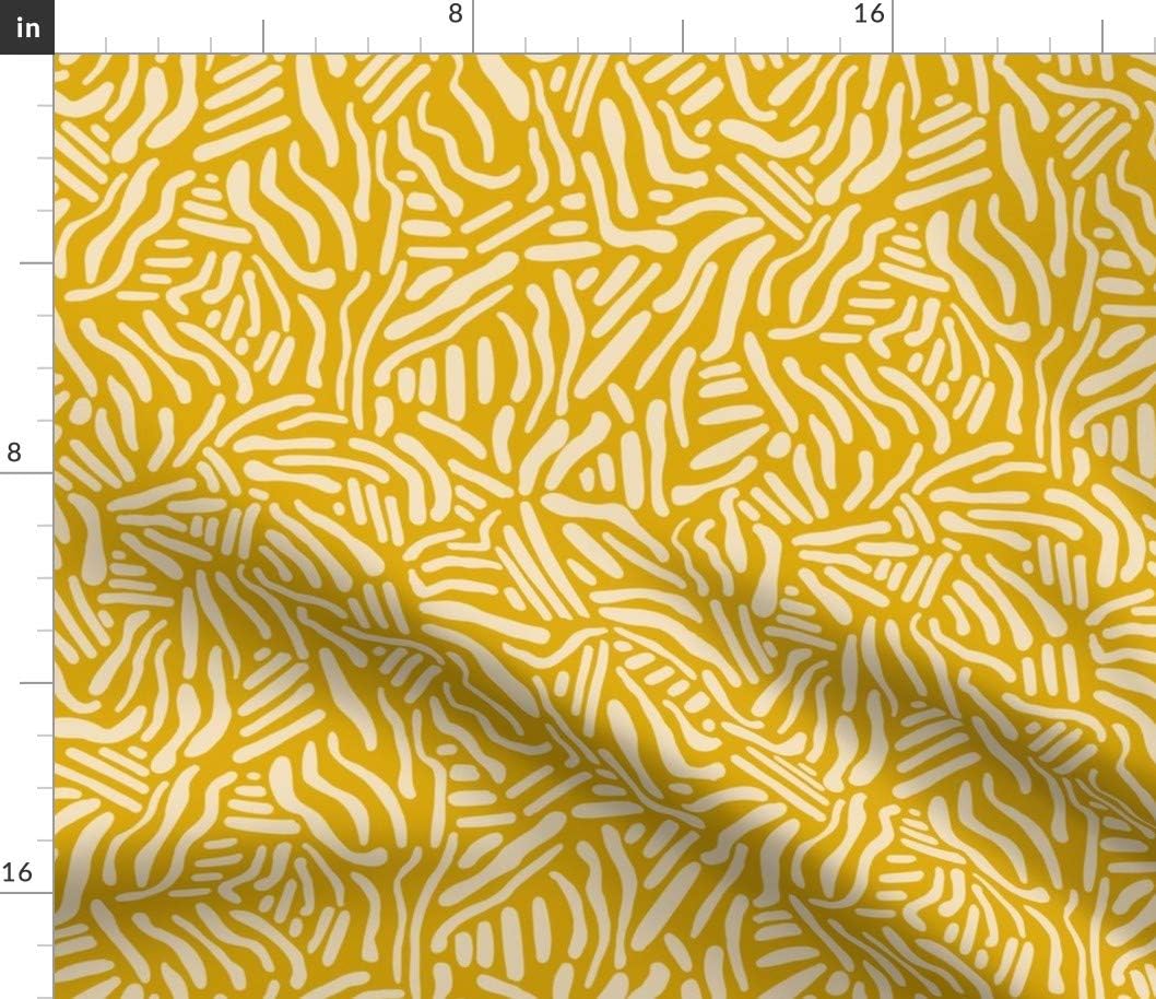 Spoonflower Fabric - Modern Abstract Marigold Yellow Squiggles Stripes Lines Shapes Printed on Petal Signature Cotton Fabric Fat Quarter - Sewing Quilting Apparel Crafts Decor