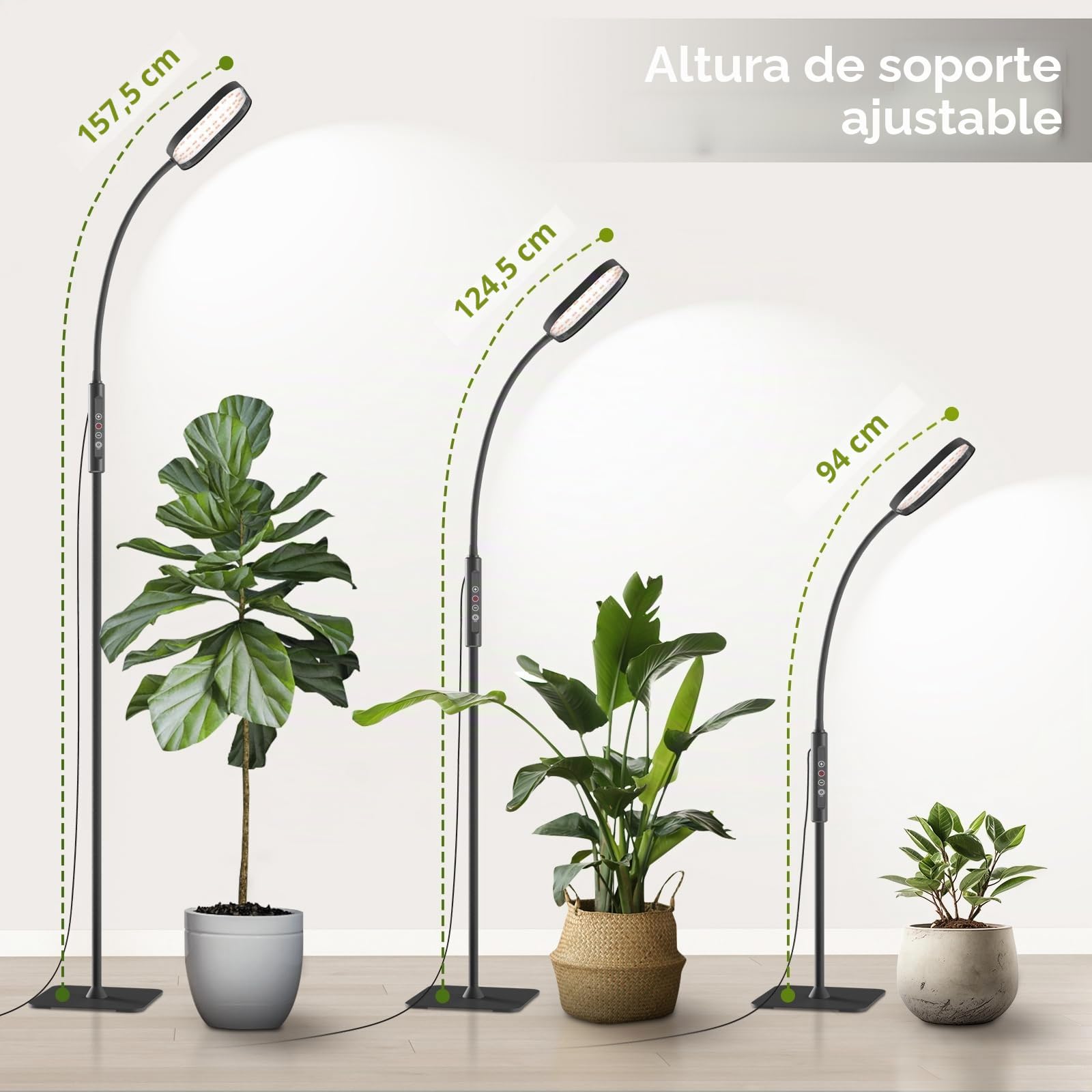 Mojimdo Lámpara para Plantas 336 LED, Espectro Completo 10W, 5 Niveles de Brillo, 3 Alturas Ajustables, Cuello Flexible 360°, Temporizador, Ideal para Plantas de Interior