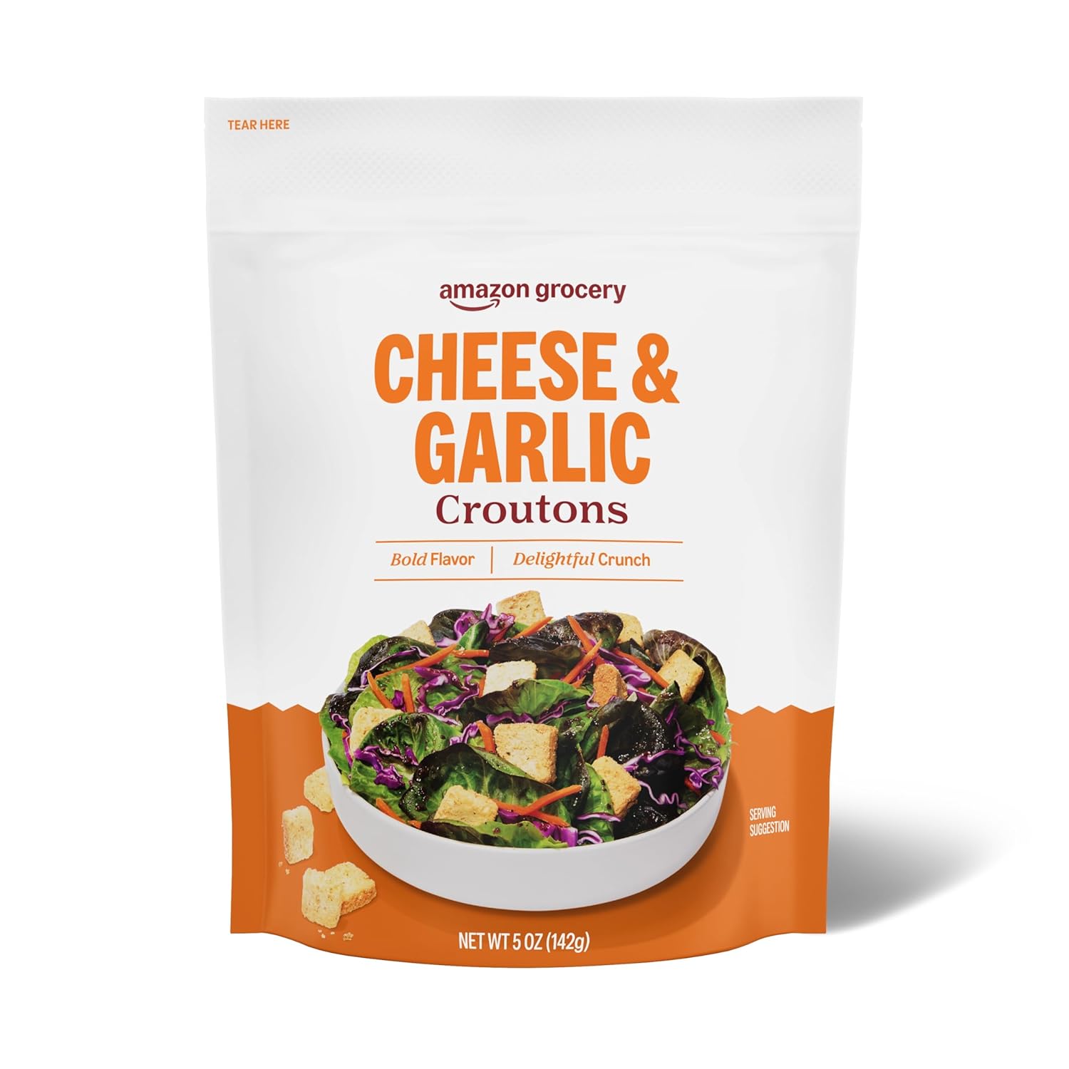 Amazon Grocery Cheese & Garlic Croutons 5 oz - Bold Flavor Crunchy Salad Toppings from Amazon Fresh