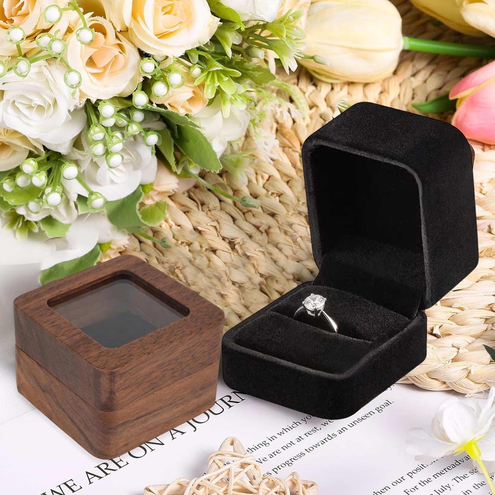 2 Piezas Caja Anillo Joyero Pequeño Cuadrada 5.5 * 5.5 * 4cm Cajas Anillos Caja Anillo Compromiso Mini de Sola Ranura para La Ceremonia de Boda de La Propuesta de Compromiso (Ranura única)
