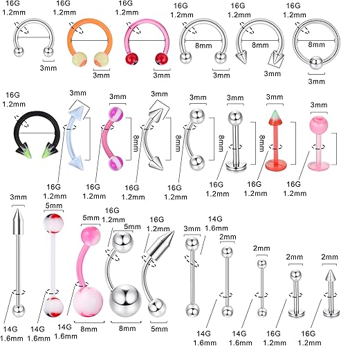 Miniatura 3 de Ubjuliwa 148 piezas 185 piezas de joyería de perforación corporal para todos los piercings, anillos de lengua pezón, cejas, labios, ombligo, barra,