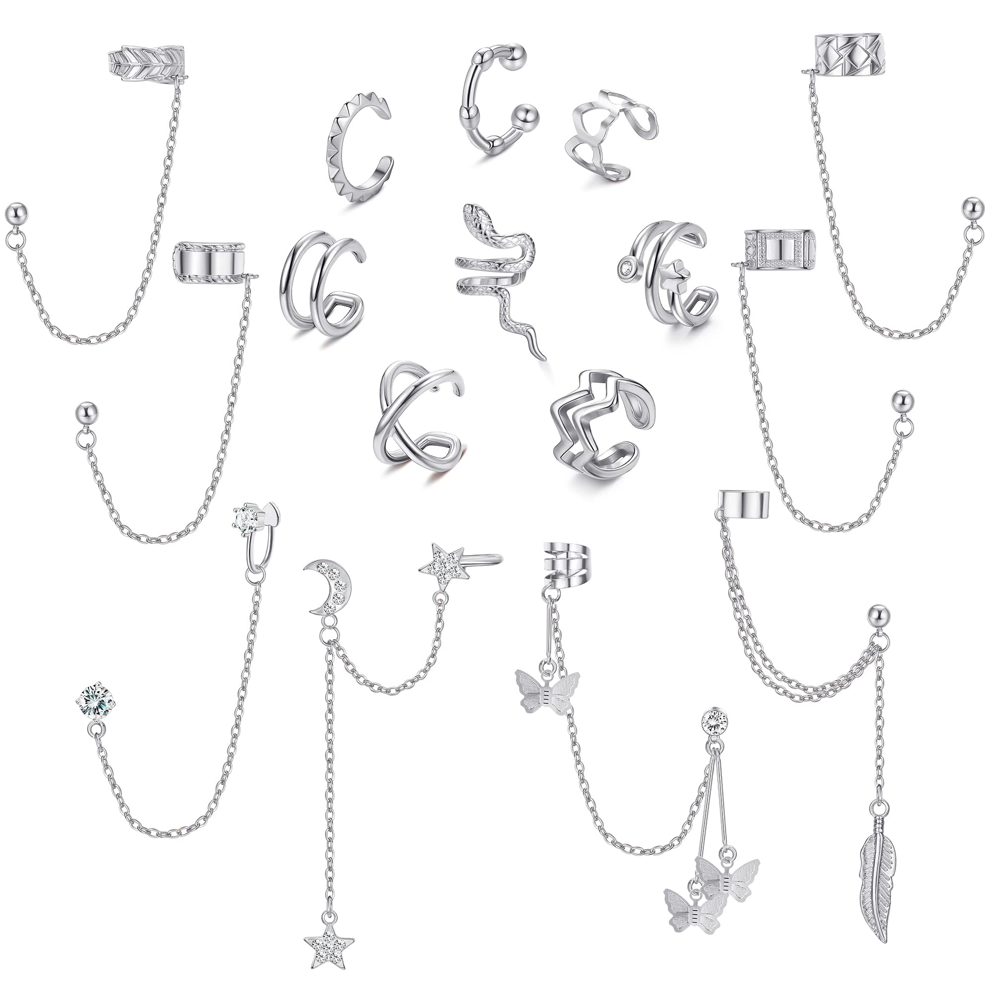 BESTEEL16 Pcs Ear Cuff Earrings for Women Cuff Chain Earrings Helix Cartilage Cuff Earring Non Piercing Earring