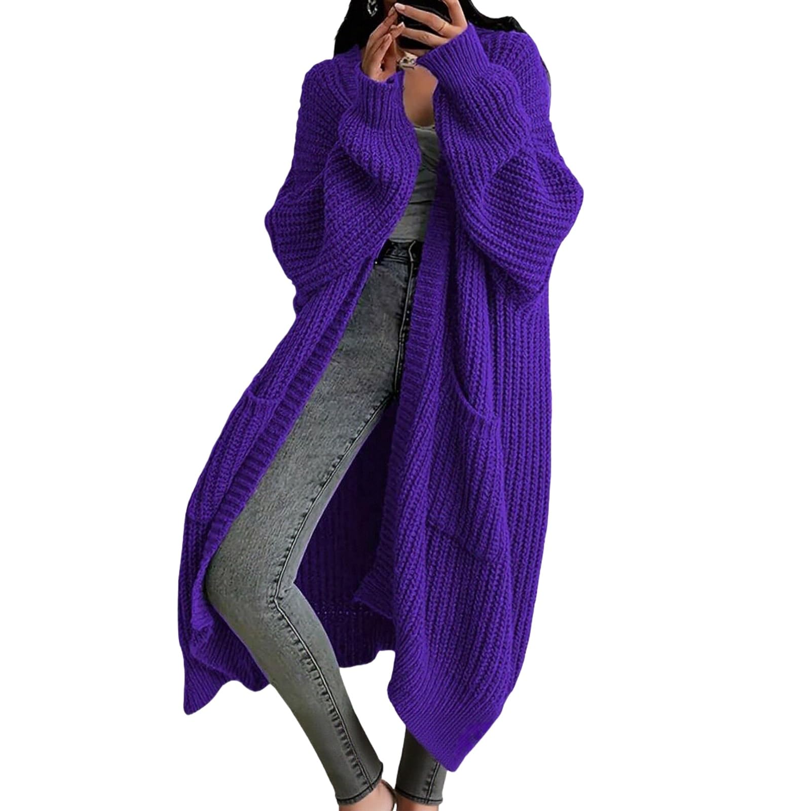 Womens Plus Size Coat Knitted Lightweight Open Front Long Cardigans Fall Winter Elegant Solid Color Sweater Jackets