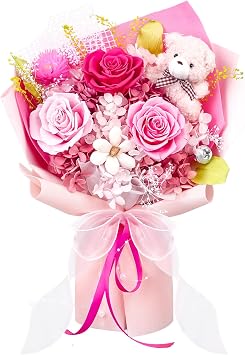 Flowers for Delivery, Preserved Flowers Bouquet, Pink Rose Bear Forever Flower Bouquet with Gift Box, Mothers Day Gifts for Mom, Birthday & Valentines Day Gifts for Women, Wife, Her, Grandma