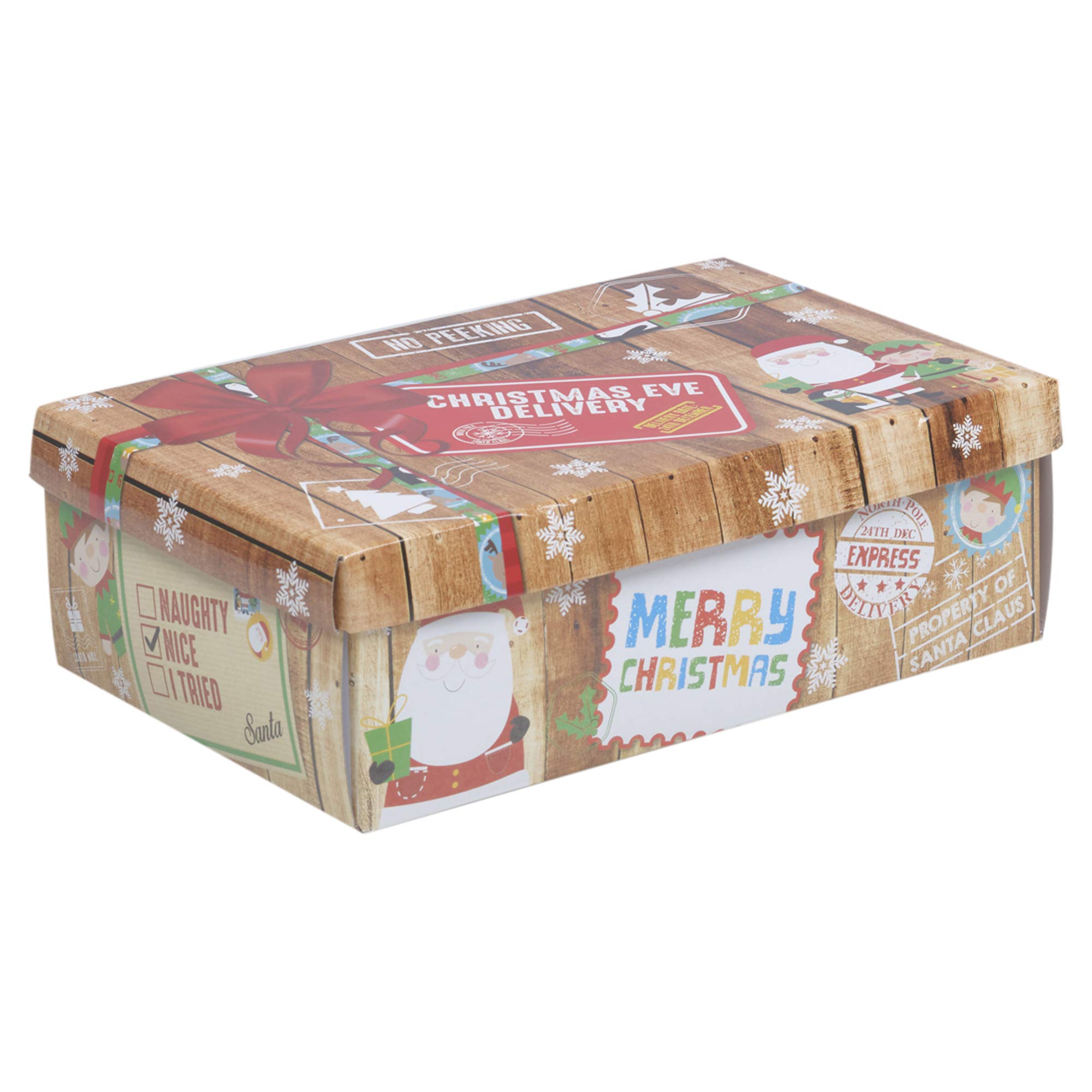 Urbnliving Brown Christmas Rectangle Collapsible Cardboard Storage Container Santa Design Box (Medium, )
