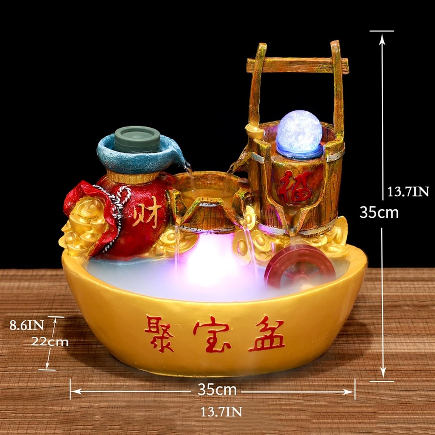 Tabletop Fountain Resin Tabletop Fountains Lucky Feng Shui Wheel Desktop Fountain Home Office Wealth Decoration Opening Housewarming Gift Desktop Fountain