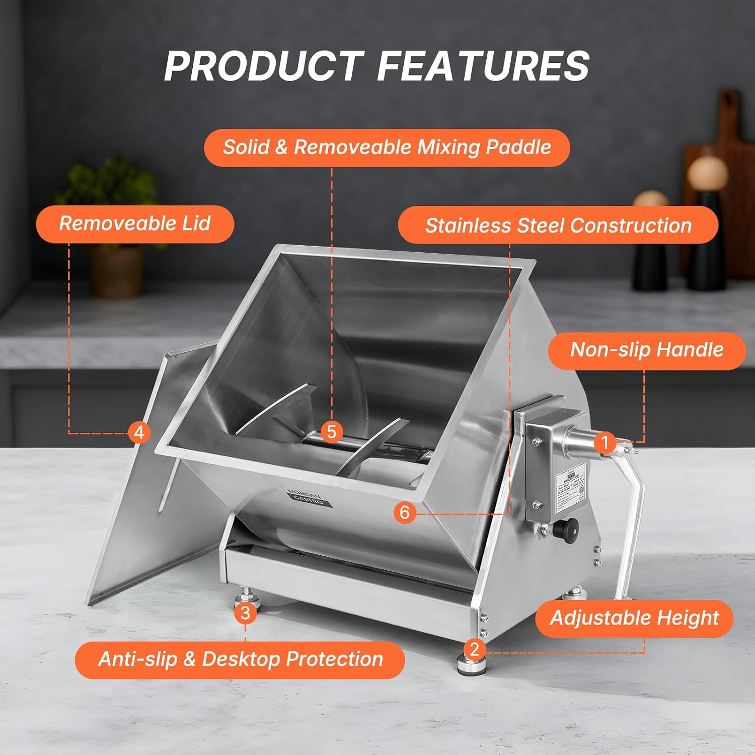Hakka Manual Meat Mixer 60lb/30L Tiltable Tank 40L Stainless Steel Updated Commerial Food Mixer for Meat and Seasonings, Sausage, Burger, Patty
