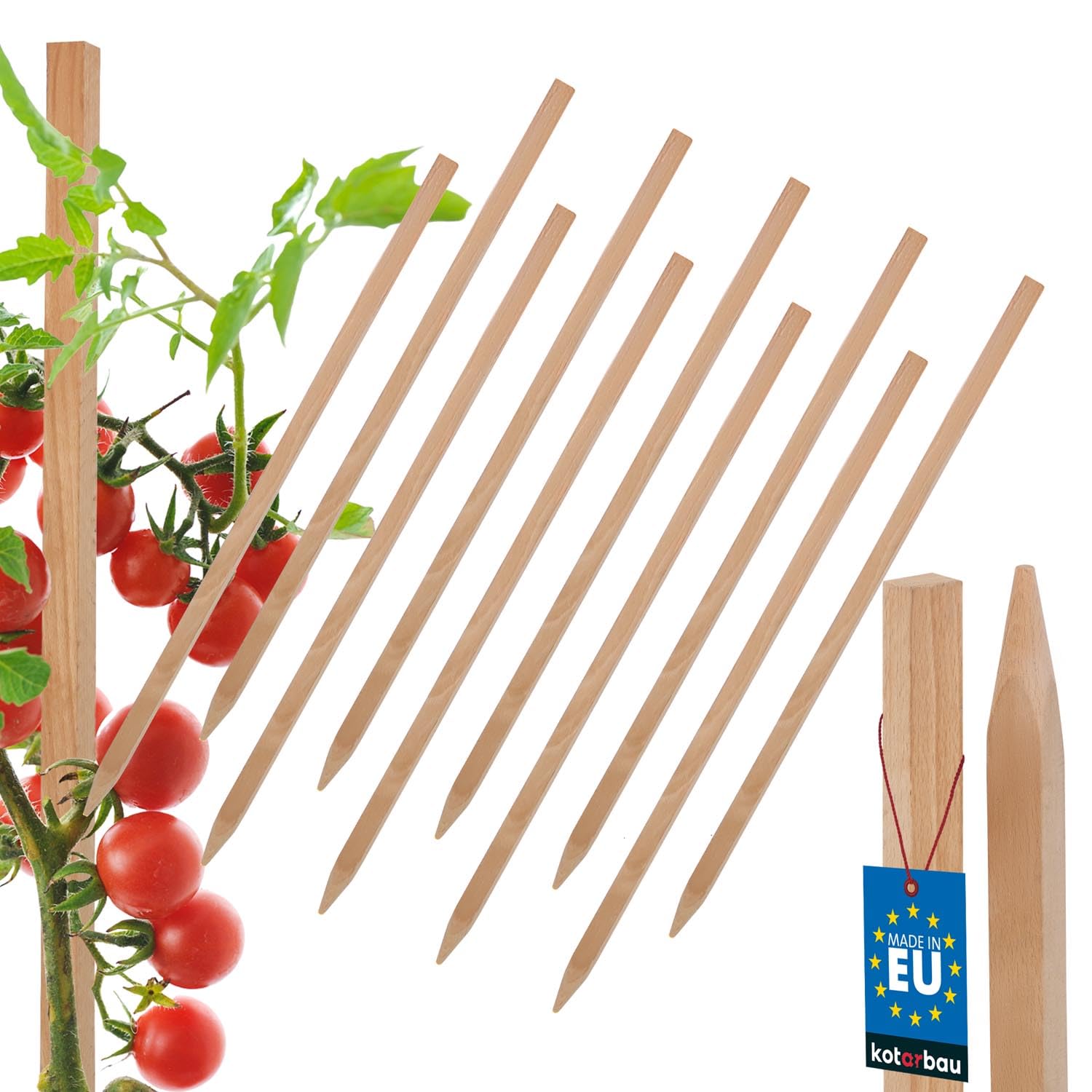 KOTARBAU® 10 Unidades Tutores para Plantas - Palos de Madera - 40 cm - Madera de Haya - Natural - Postes para Vallas - Estacas para Jardín - Tutor Plantas - Estacas para Huerto