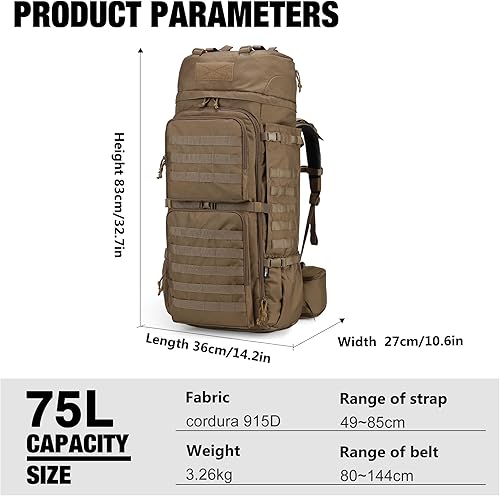 Miniatura 2 de Mardingtop 75L Military Internal Frame Backpack for Men, Cordura Tactical Backpack with Recco for Snowboarding,Hiking,Camping