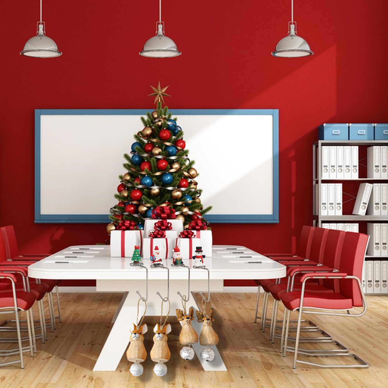 Juego de 4 Ganchos para Calcetines de Navidad, Mantel, Árbol, Muñeco de Nieve para Chimenea - Ganchos de Metal para Decoración de Fiestas Navideñas