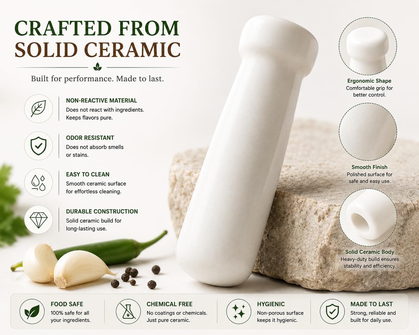 ZAFORRA White Marble Pestle - Traditional Musal -2 ZAFORRA White Marble Pestle - Traditional Musal -2