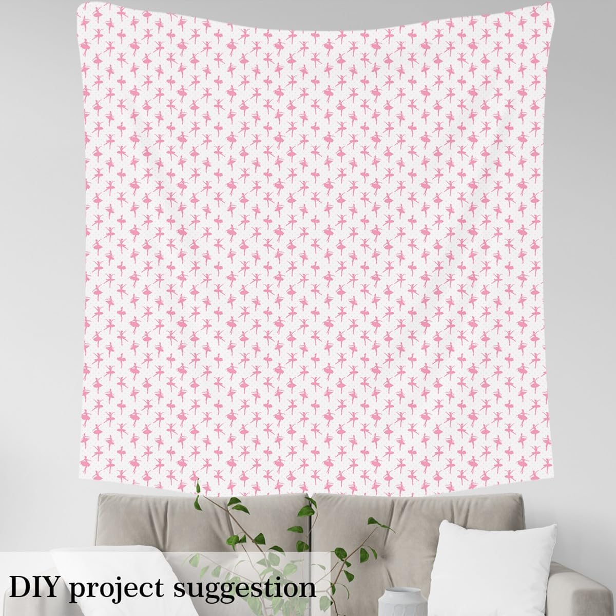 Ballet Girls Fabric by The Yard Hand Painted Ballet Dancer Pink Silhouette Craft Hobby Fabric for Kids Teens Adults Dancing Pose Polka Dot Decorative Fabric for Quilting Sewing DIY Gift,3 Yards