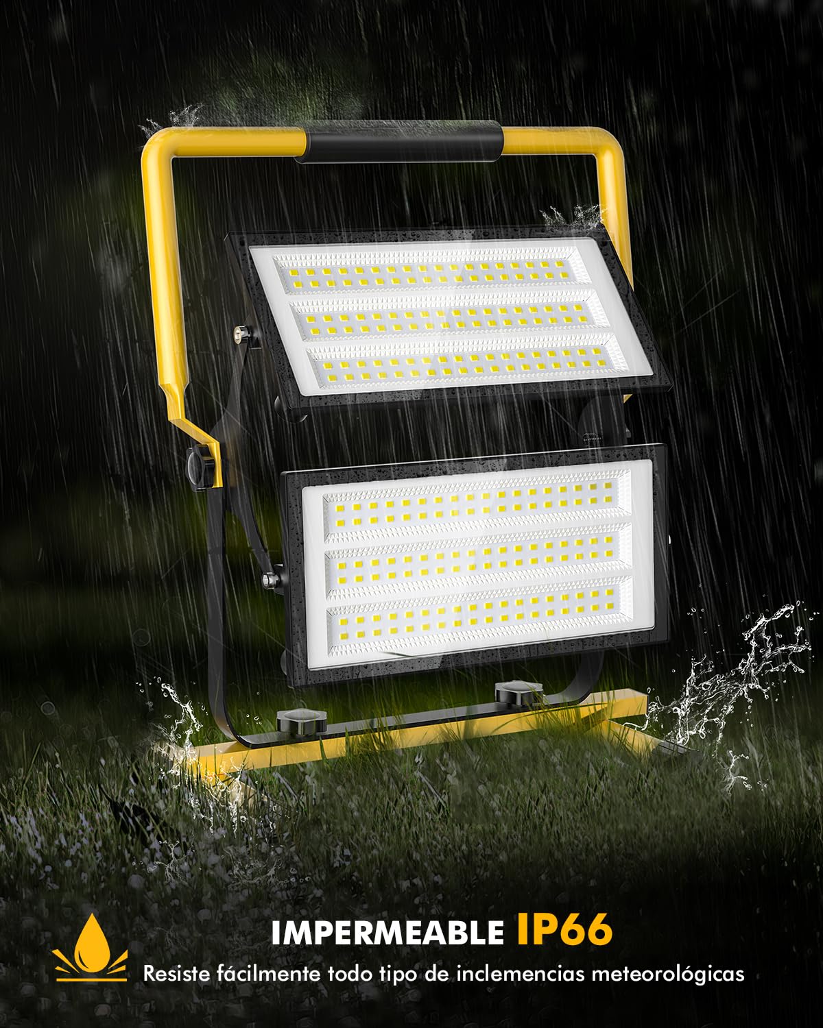 Foco de Trabajo LED 200W 20000LM Focos Proyector LED Portatil con Giratorio 360º, 6500K Blanco, Cable 3M, Impermeable IP66 Luz de seguridad para Interior y Exterior Jardín Obra Taller Garaje