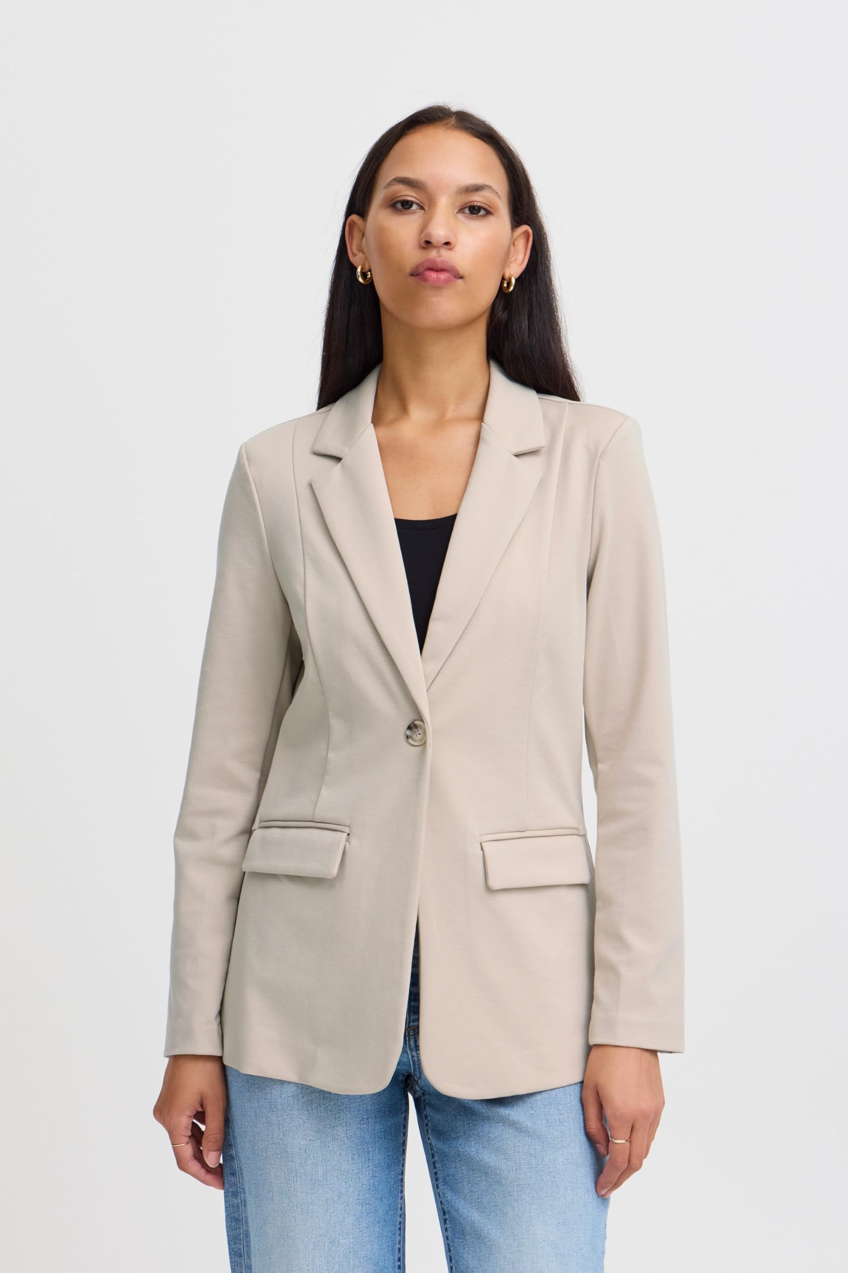 ICHI IHKATE Damen Blazer Jackenblazer Anzugsjacke mit 1-Knopf-Form Klapptaschen Reverskragen leicht elastisch Regular fit
