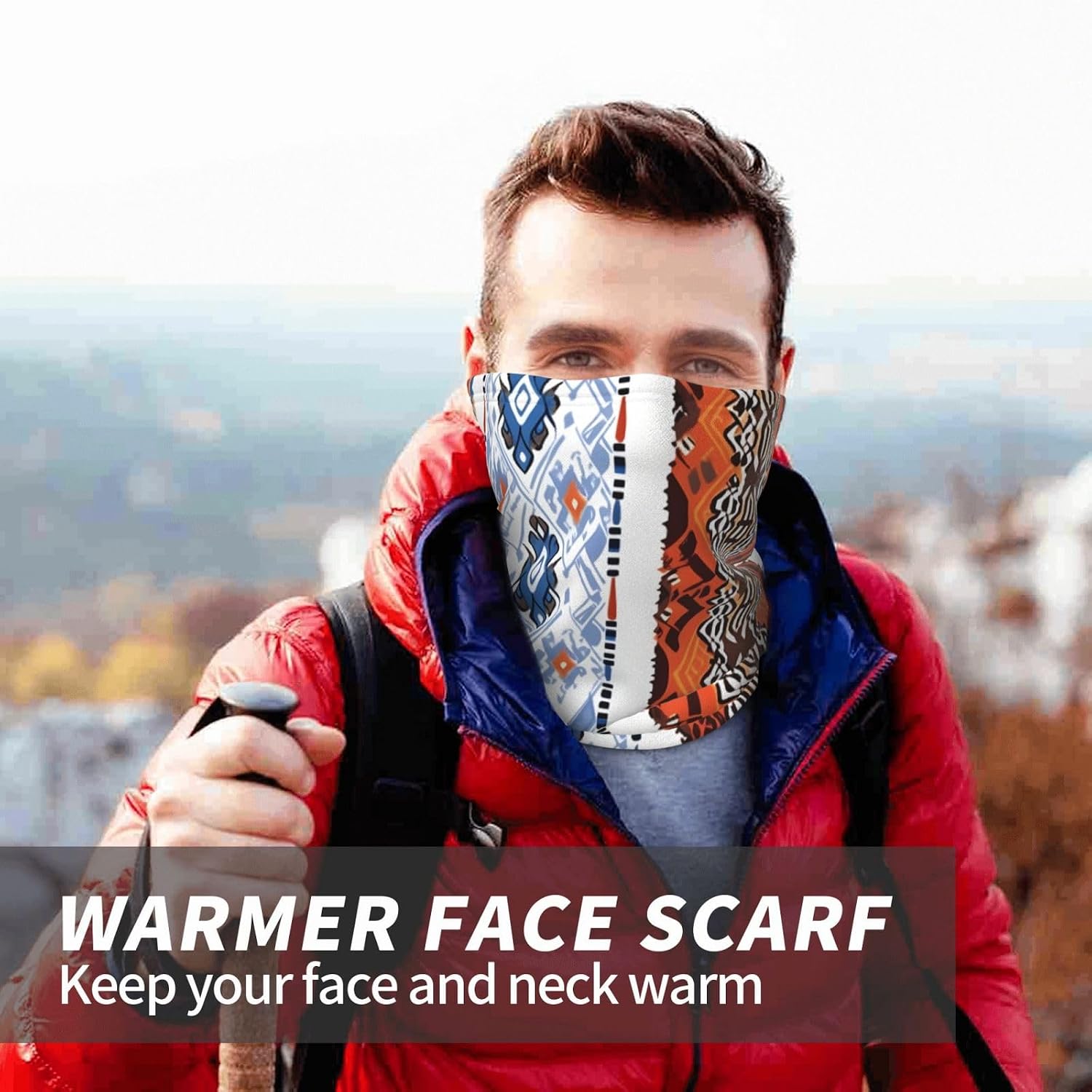 Winter Face Mask Elastic Headband Cold Weather Neck Warmer for Men Women, Ethnic Style Geometry Adjustable Neck Gaiter