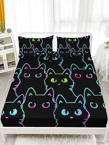 Miniatura 2 de Axolotl Juego de sábanas de gatos de dibujos animados para niños, tamaño Queen, juego de ropa de cama de 4 piezas con diseño de gato Kawaii con 1