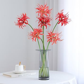 6Pcs Artificial Spider Lily Flowers Real Touch Lycoris Bulbs Faux Spider Lilies Long Stems Red Fake Flowers Silk Floral Arrangements for Wedding Party Home Office Decor