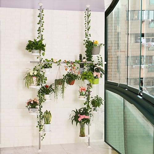 Miniatura 3 de BAOYOUNI - Soportes para plantas de interior con resorte, poste de doble tensión de metal, estante para flores, ahorro de espacio, estante de