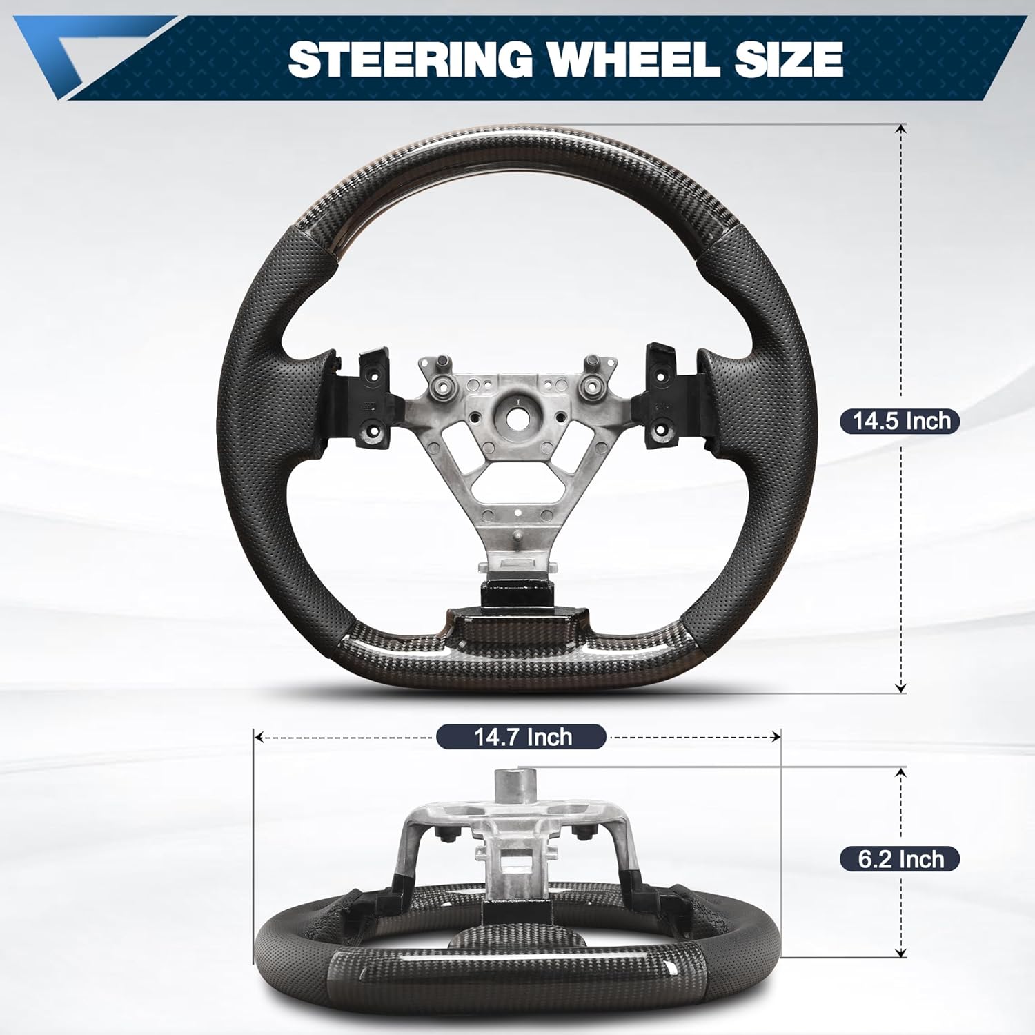 Carbon Fiber Steering Wheel Compatible with Nissan 350Z 2003-2009, D-Shaped Flat-Bottom Custom Steering Wheel with Nappa Perforated Leather Grip, Hand-Stitched Sport Upgrade