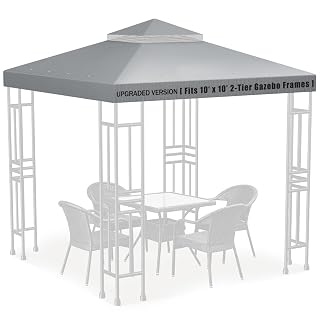 10x10ft Gazebo Canopy Replacement Top, Canopy Replacement Cover Double Tiered, for Outdoor Backyard Patio Garden Sun Shade, UV50+ Water Resistant(Gris) - Amazon product rated Grade B